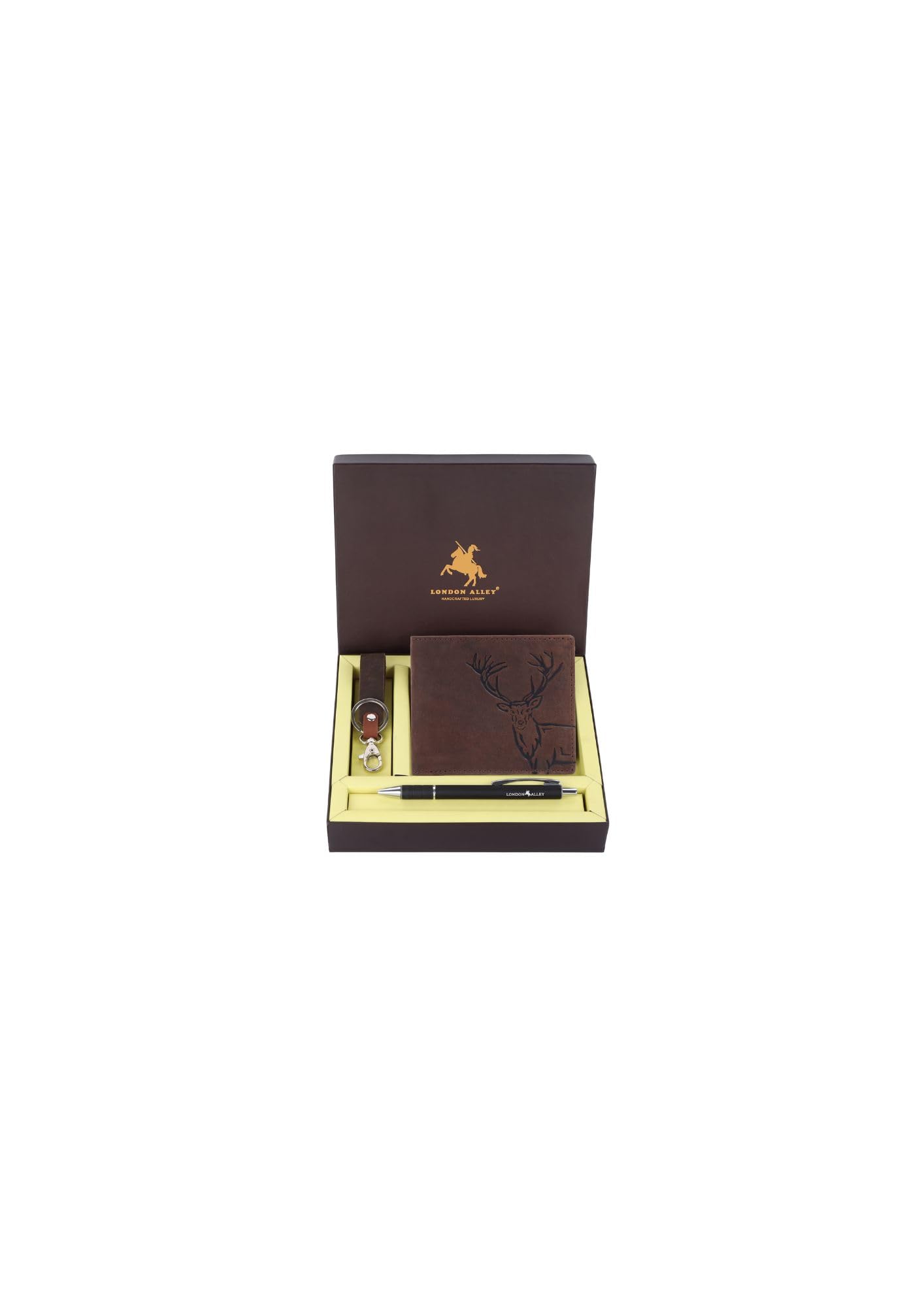LONDON ALLEY Jason Vintage Brown Leather Wallet, Keyring & Pen Combo Gift Set for Men | Gift Hamper for Men - Image 2