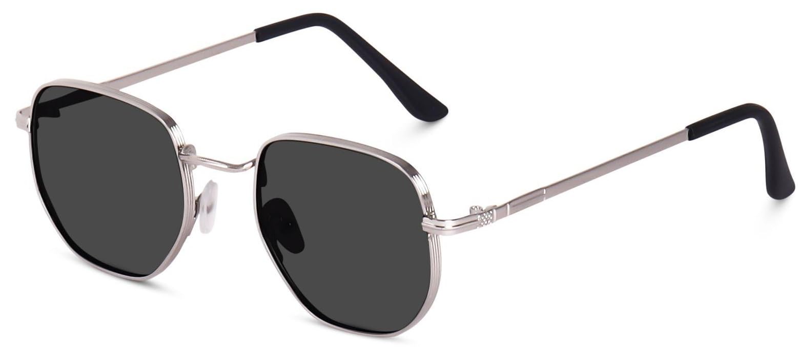 Sheomy Hexagon Glasses Silver Frame Black Shades Gangster Gangsta Life, Photo Props Unisex Sunglasses (Pack of 1 (Black)) -022 - Image 2
