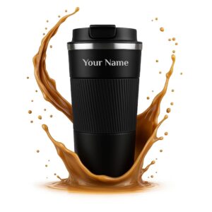 Giftana Personalized Coffee Tumbler with Name Customized Travel Mug with Lid, Coffee Mug for Men and Women, Valentine's Day Gifts, Corporate Gifts for Employee (Black 510ml)