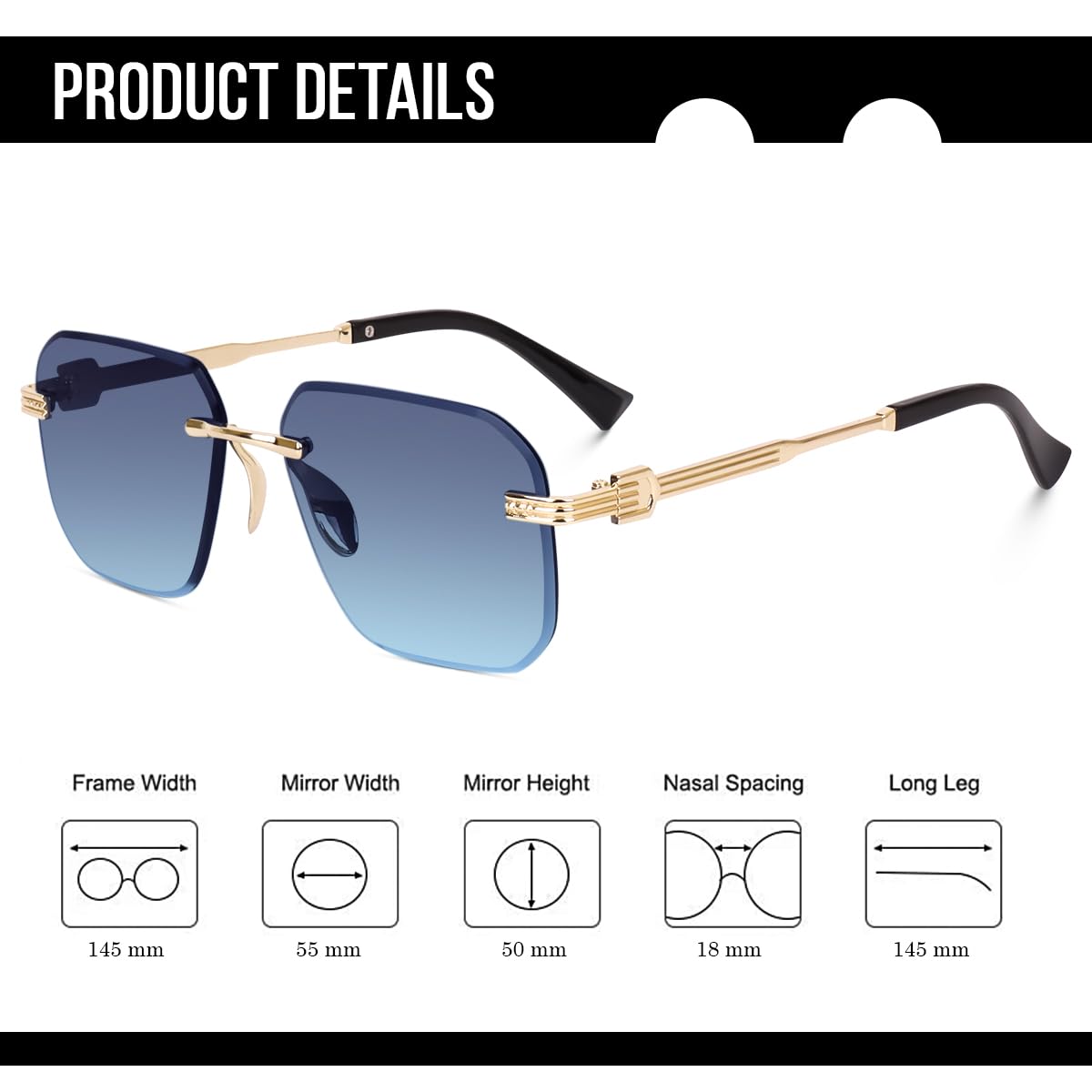 Dervin UV Protected Square Rimless Sunglasses for Men and Women (M, Gradient Blue) - Image 4