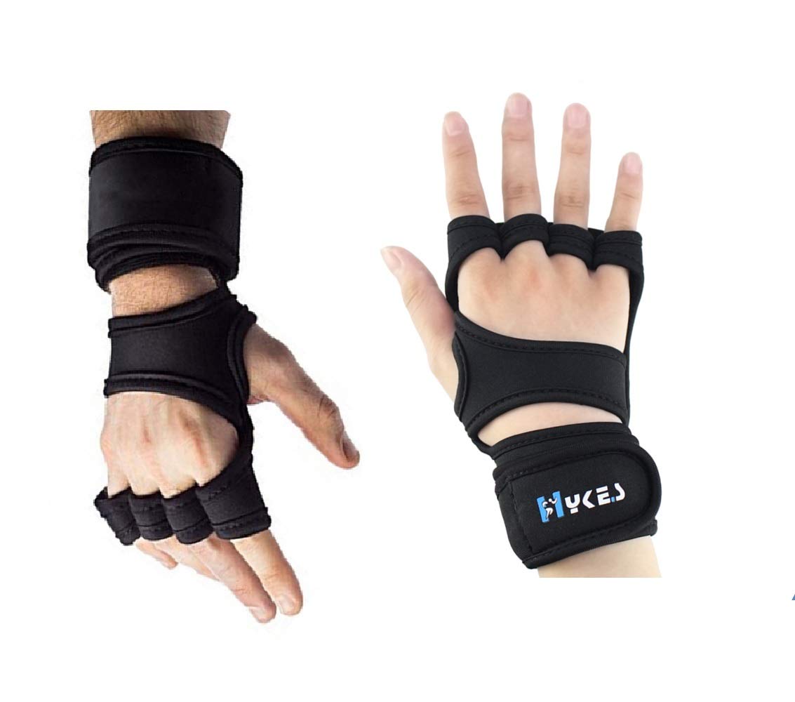 Hykes Gym Gloves - Weight Lifting Hand Grips with Wrist Wrap Support - Workout, Excercise, Fitness, Training, Powerlifting - Men and Women (Large, Neoprene, Black) - Image 2