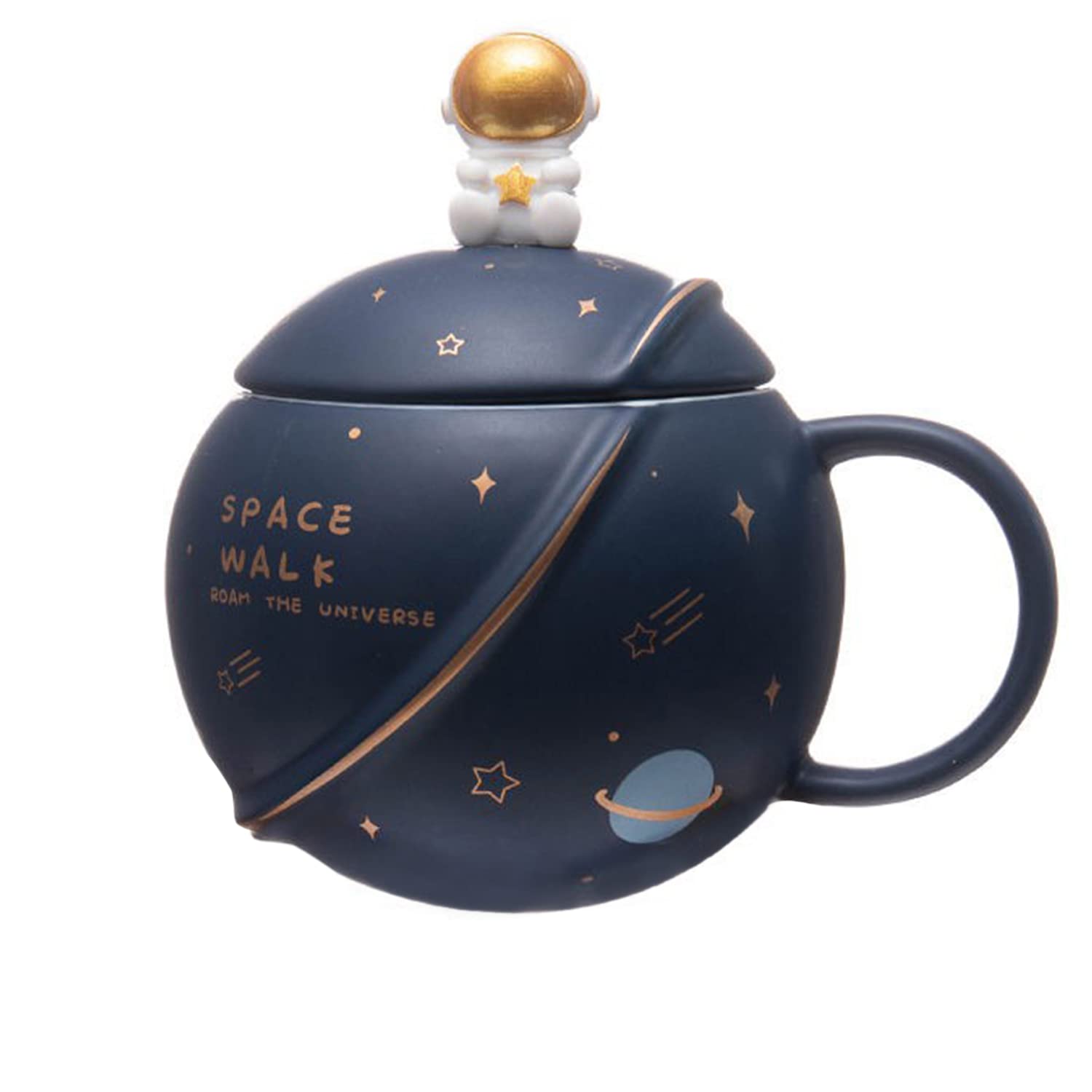 Coffee Mug, Gift for Man, Mugs for Present, Birthday Present for Brother, Astronaut Planet Coffee Mug with 3D Creative Space, Lid & Spoon (400ml-Dark Blue) - Image 3