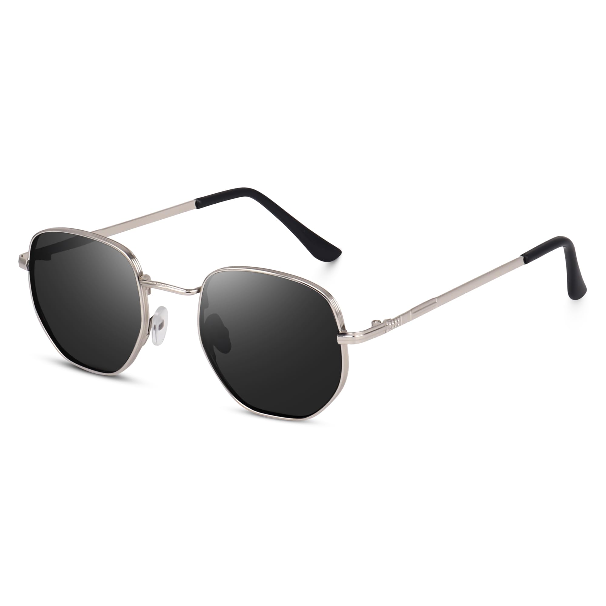 Dervin UV Protected Hexagonal Sunglasses for Men and Women (Silver-Black) - Image 2