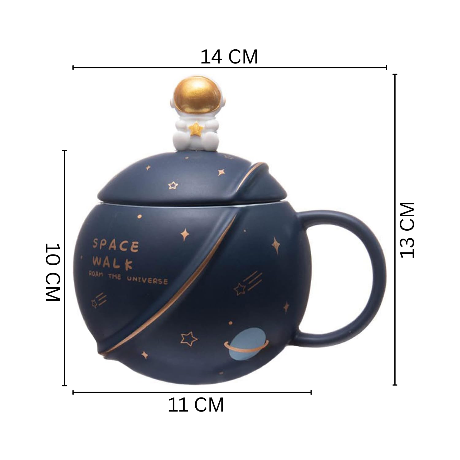 Coffee Mug, Gift for Man, Mugs for Present, Birthday Present for Brother, Astronaut Planet Coffee Mug with 3D Creative Space, Lid & Spoon (400ml-Dark Blue) - Image 7
