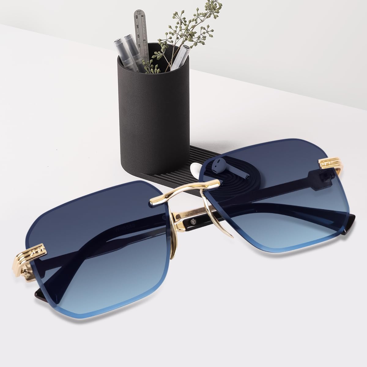 Dervin UV Protected Square Rimless Sunglasses for Men and Women (M, Gradient Blue)