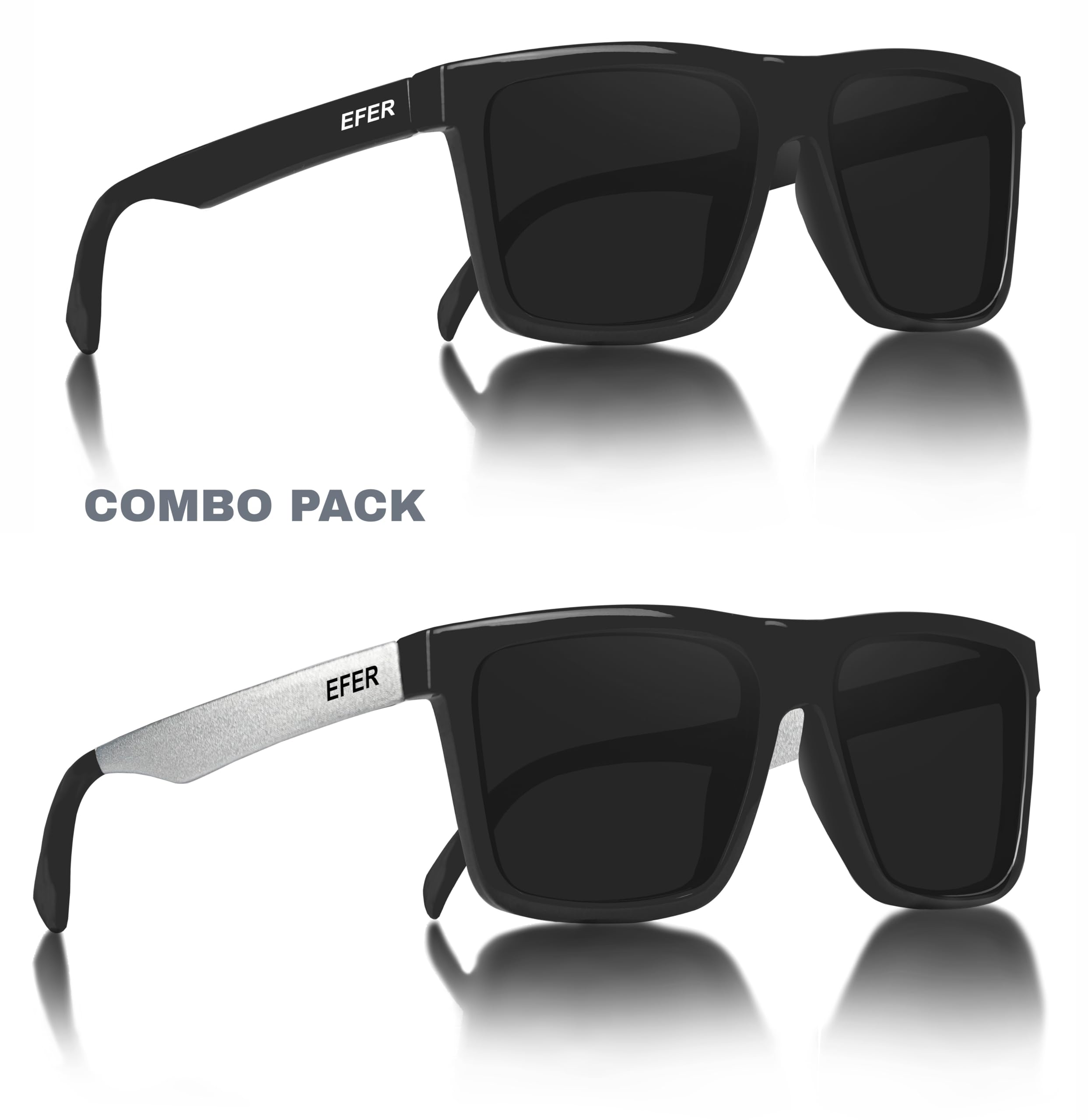 EFERMONE® Combo Pack of 2 Polarised Sunglasses Men Women Stylish with Lens Cleaner | TAC UV400 Protection Lens | Unisex (Medium) (2 Sunglasses with Hard Cases and Lens Cleaner) (COMBO 2) - Image 5