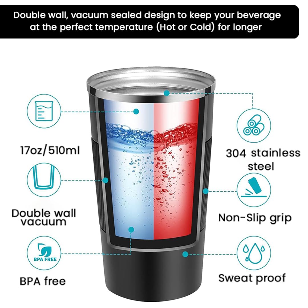 Personalized Coffee Tumbler with Name Customized Travel Mug with Lid, Coffee Mug for Men and Women, Valentine's Day Gifts, Corporate Gifts for Employee (Black 510ml) - Image 8