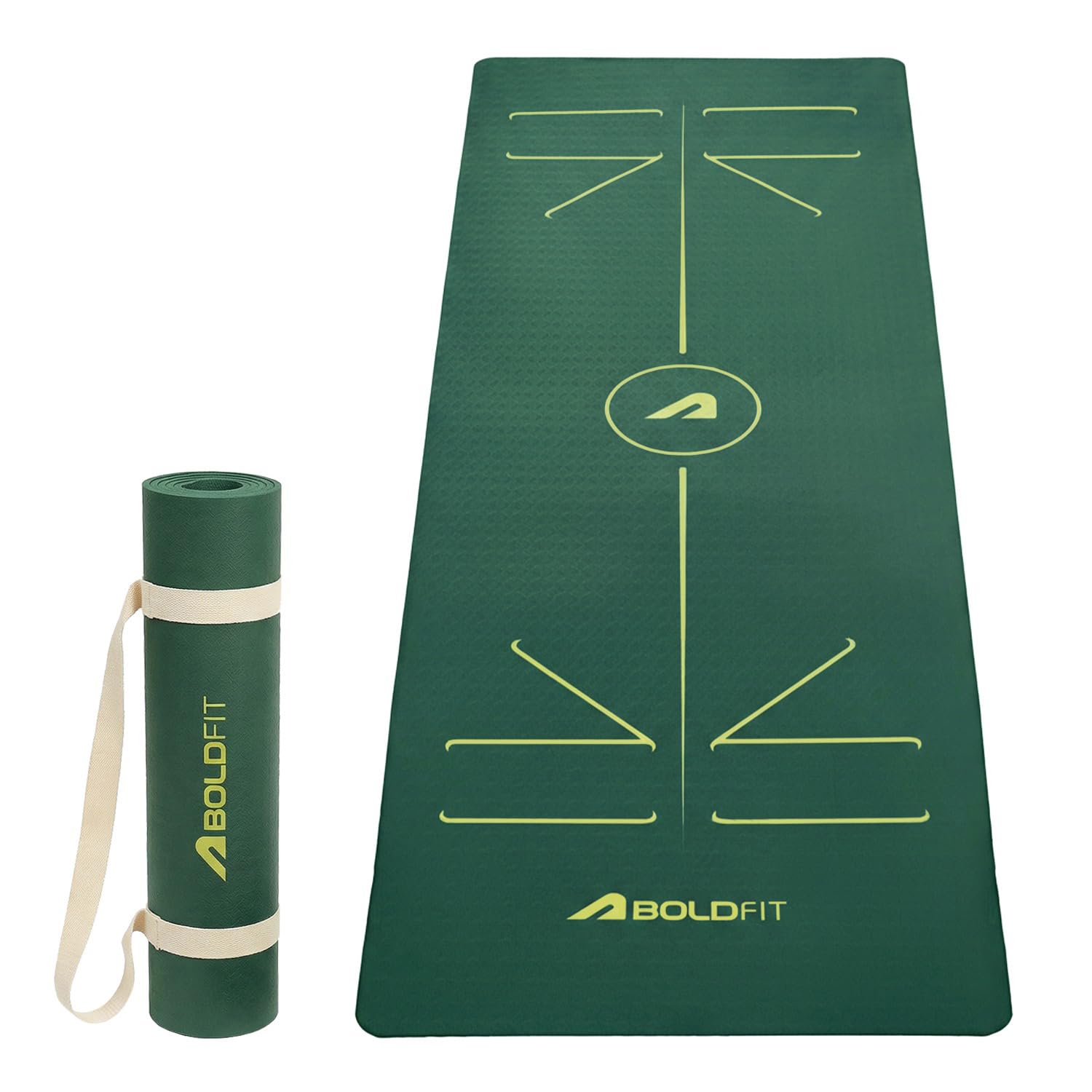 Boldfit Yoga Mat for Women & Men TPE Alignment 6mm thickness Non Slip Classic Pro Exercise Mat for Home Workout Pilates Floor Exercises Gymnastics Meditation with carry Bag & strap - Pro Green - Image 2