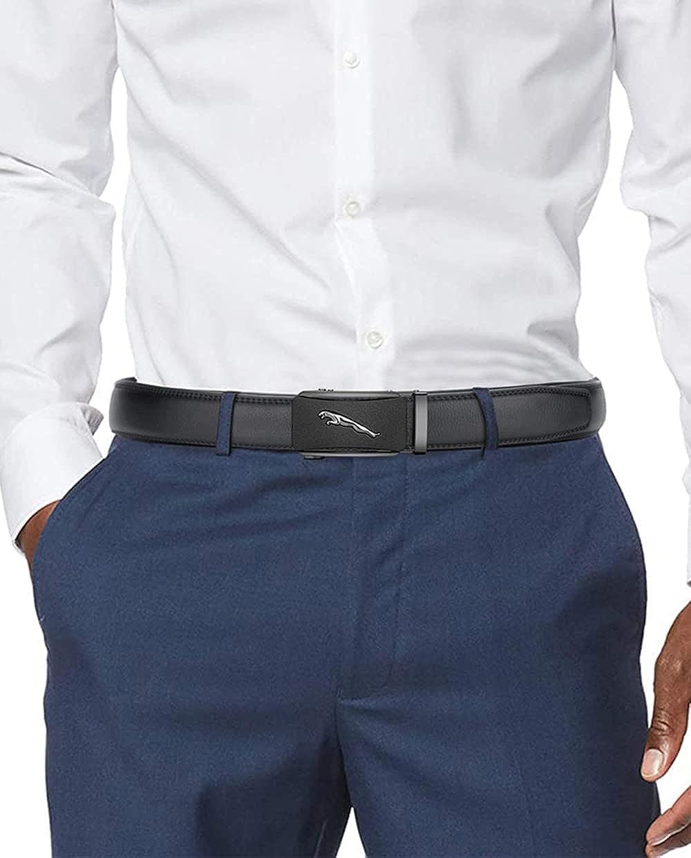 Contacts Genuine Leather Belt for Men with Easier Adjustable Autolock Buckle - Micro Adjustable Belt Fit Everywhere |Formal & Casual | Elegant Gift Box - (60-Black-Waist Size Fit From 28" to 42") - Image 3
