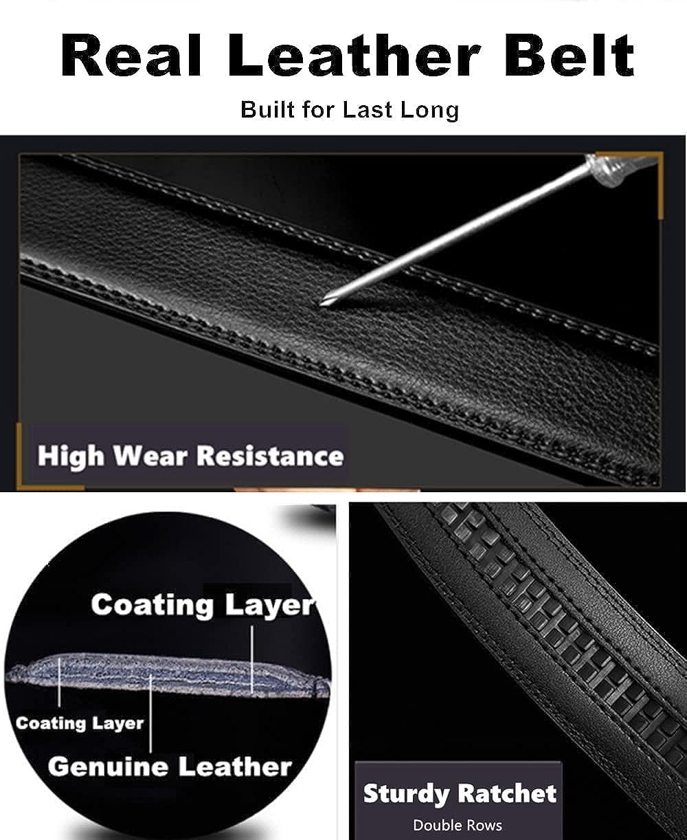 Contacts Genuine Leather Belt for Men with Easier Adjustable Autolock Buckle - Micro Adjustable Belt Fit Everywhere |Formal & Casual | Elegant Gift Box - (60-Black-Waist Size Fit From 28" to 42") - Image 5