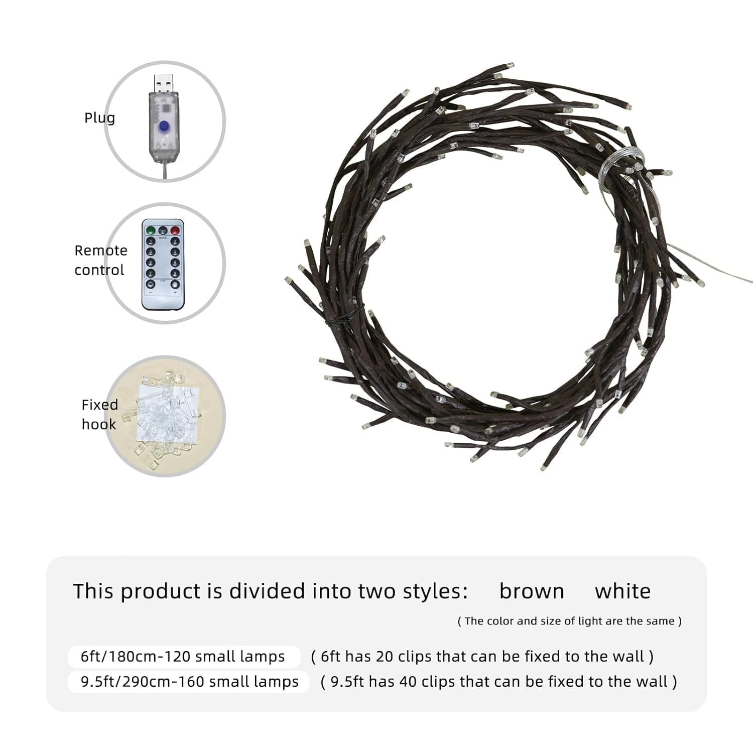 Enchanted Willow Vine Lights for Home Decor,5.5Ft LED Vine String Lights with Remote Control & USB Powered,Artificial Willow Vine Wall Hanging Lights with 10 Clips for Bedroom,Living Room & Decoration