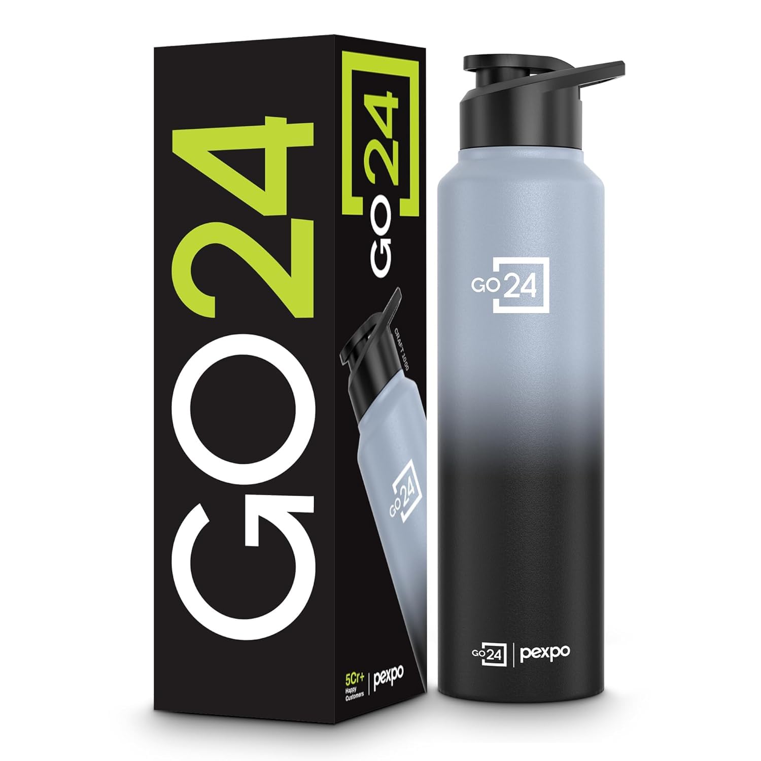 Water Bottle 1 ltr Stainless Steel Sports/Fridge Bottle with Sipper Cap | 1-Year Warranty | Single Wall | For Home, Office, Gym | Lightweight | Craft Pro 950ml | Grey - Black Ombre - Image 2