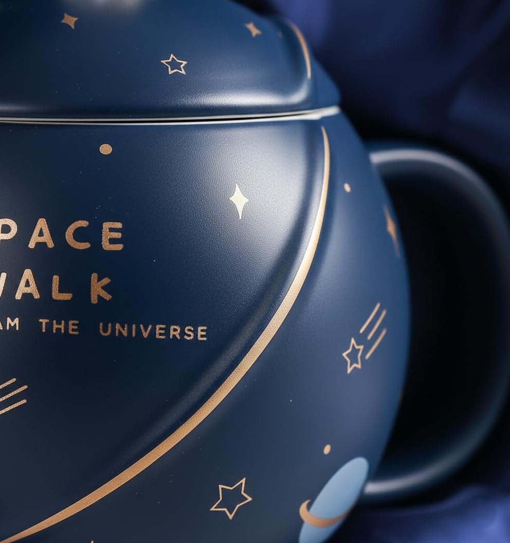 Coffee Mug, Gift for Man, Mugs for Present, Birthday Present for Brother, Astronaut Planet Coffee Mug with 3D Creative Space, Lid & Spoon (400ml-Dark Blue) - Image 5