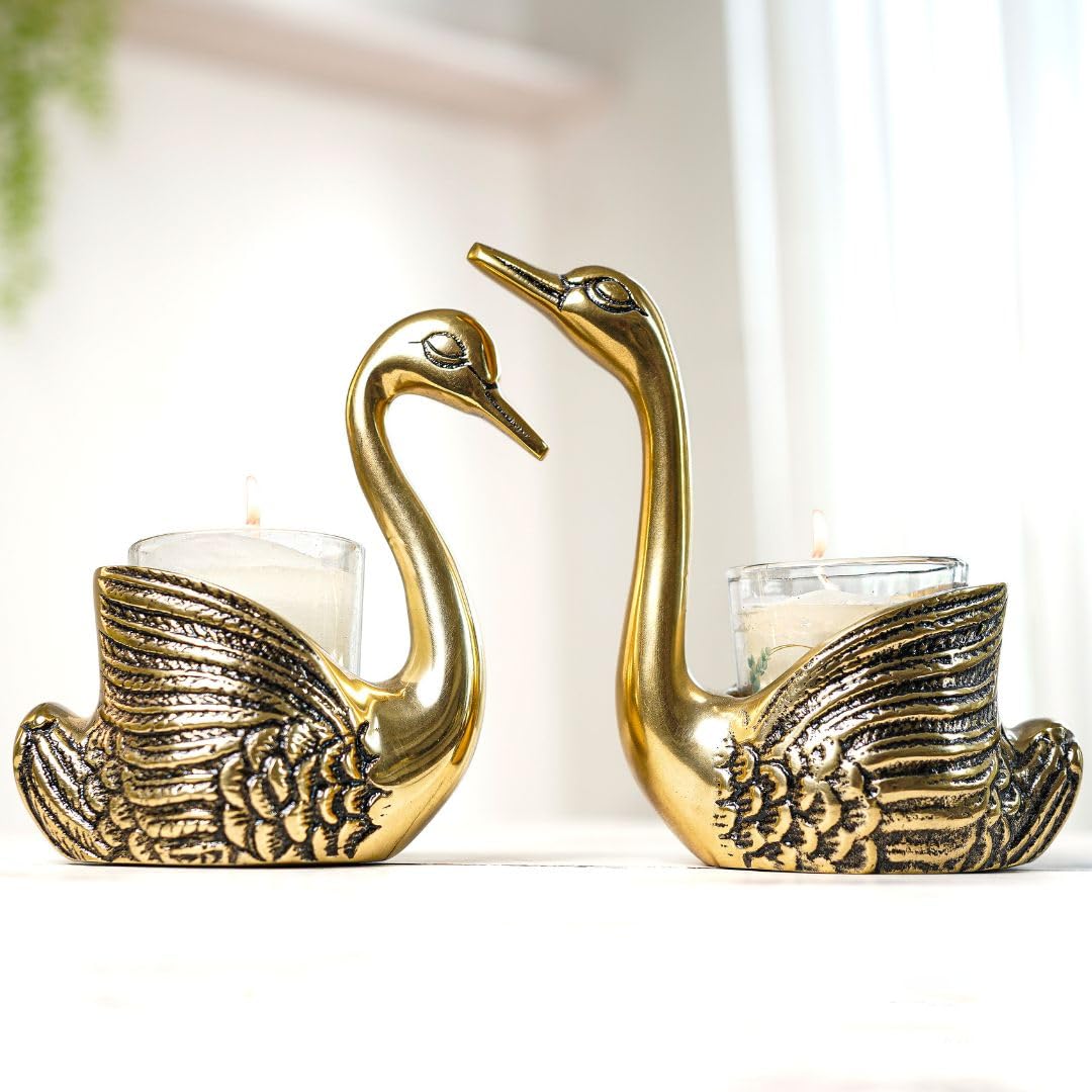 BEHOMA Aluminium Pair of Swans with Gift Box for Good Luck | Feng Shui Love Gifts Candle Holder for Home Decor Living Room | Showpiece Anniversary Wedding Gifts for Couple (Candles not Included) Gold - Image 8