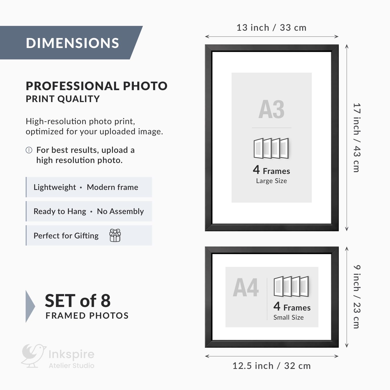 Inkspire Atelier Studio | Custom Personalized Photo Collage Framed Wall Art Painting Frames Set | Family Picture Frame Wall Decor Artwork for Living Room Bedroom | A3 + A4 Frame Combo Gallery Style | Personalized Home Decor Gift - Image 4