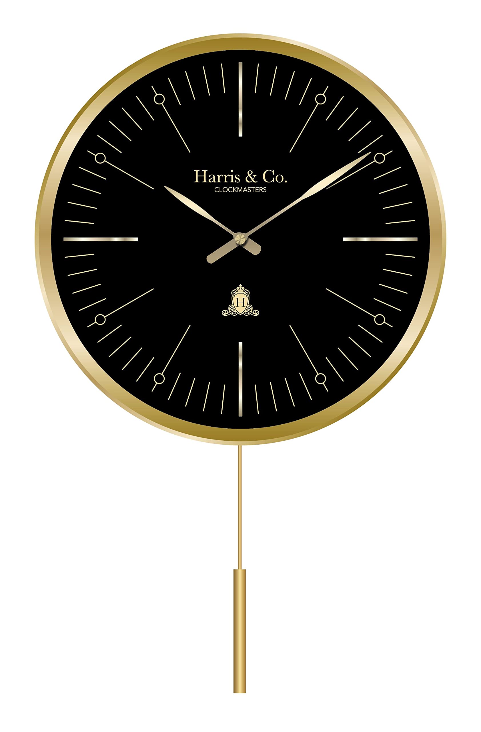 HARRIS & CO. CLOCKMASTERS Metal Luxury Pendulum Analog Wall Clock,Silent Sweep Noiseless Technology 13 Inch Gold, Model-Knightsbridge - Image 2