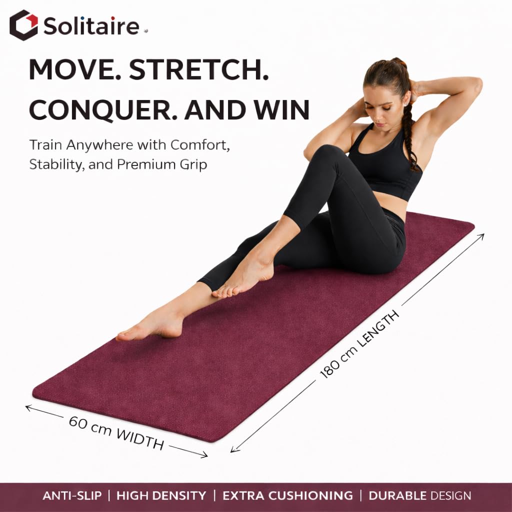 Solitaire Yoga mat for Women & Men EVA Material 6mm Anti-Slip Mat for Workout|Exercise Mat For Home Gym | Yoga Mat-For Gym-Workout and Yoga Exercise I Maroon - Image 6