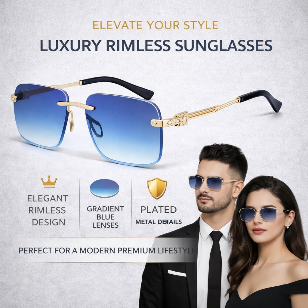 Dervin UV Protected Square Rimless Sunglasses for Men and Women (M, Gradient Blue) - Image 7