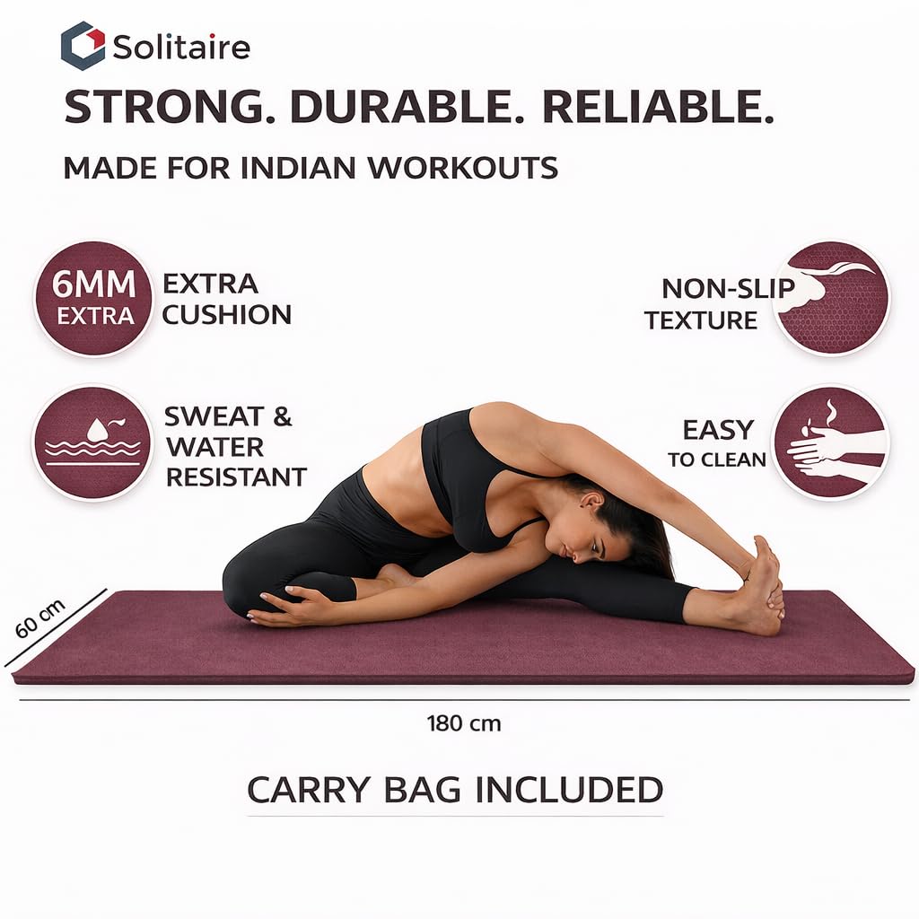 Solitaire Yoga mat for Women & Men EVA Material 6mm Anti-Slip Mat for Workout|Exercise Mat For Home Gym | Yoga Mat-For Gym-Workout and Yoga Exercise I Maroon - Image 3