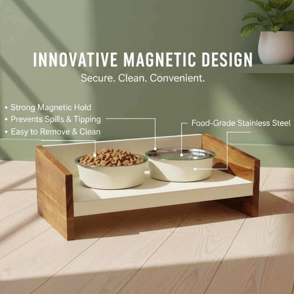 PAWPOURRI Pet Magnetic Diner Stainless Steel Pet Bowl Combo with Magnetic Base | Double Feeding Bowl Combo for Puppies & Cats (Elevated Magnetic Diner, 1800Ml, 56.6 X 31.2 X 20.3 Cm) Large - Image 5