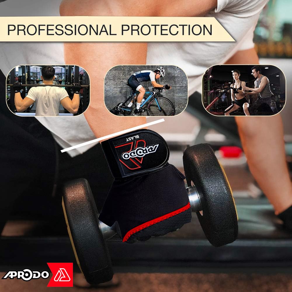 Aprodo Neoprene Half Finger Workout Gym Gloves with Wrist Support Strap | 1 Pair - Free Size (Red-Black) | Fitness Gloves with Breathable Non-Slip Grip | Wrist Band for Dumbbell, Exercise - Image 7