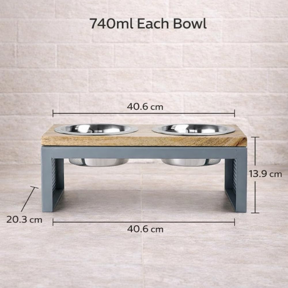 Pawpourri Pet Diner Stainless Steel Pet Bowl Combo with Wooden Base | Double Feeding Bowl Combo for Providing Food and Water to Beloved Dog, Puppies & Cats with 740ml Each Bowl - Image 5
