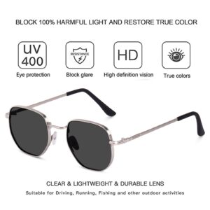 Sheomy Hexagon Glasses Silver Frame Black Shades Gangster Gangsta Life, Photo Props Unisex Sunglasses (Pack of 1 (Black)) -022