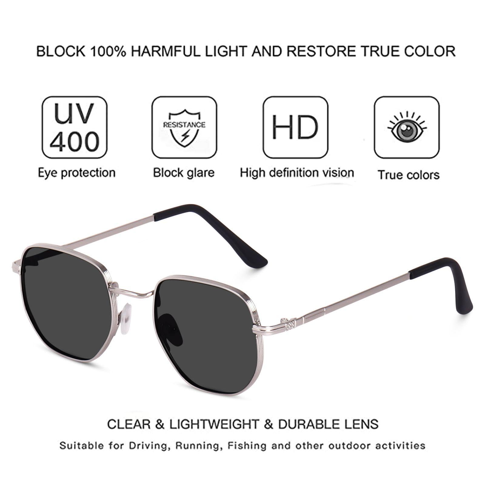 Sheomy Hexagon Glasses Silver Frame Black Shades Gangster Gangsta Life, Photo Props Unisex Sunglasses (Pack of 1 (Black)) -022