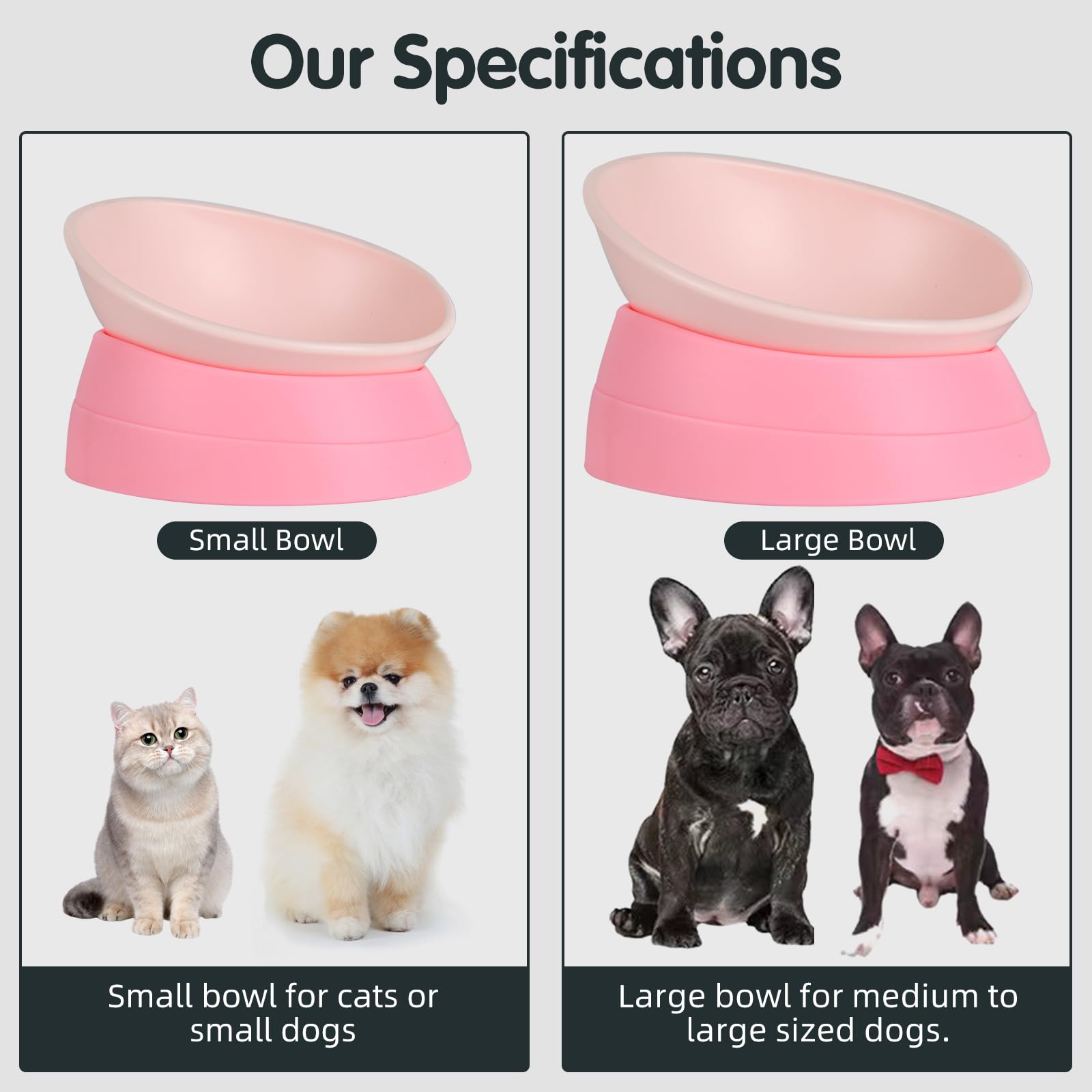 JWPC Bulldog Bowl Anti-Slip Dog Cat Dish Detachable Rubber Dog Bowl Pet Sterile Tilted Pet Feeder Slope Base,Pink - Image 6