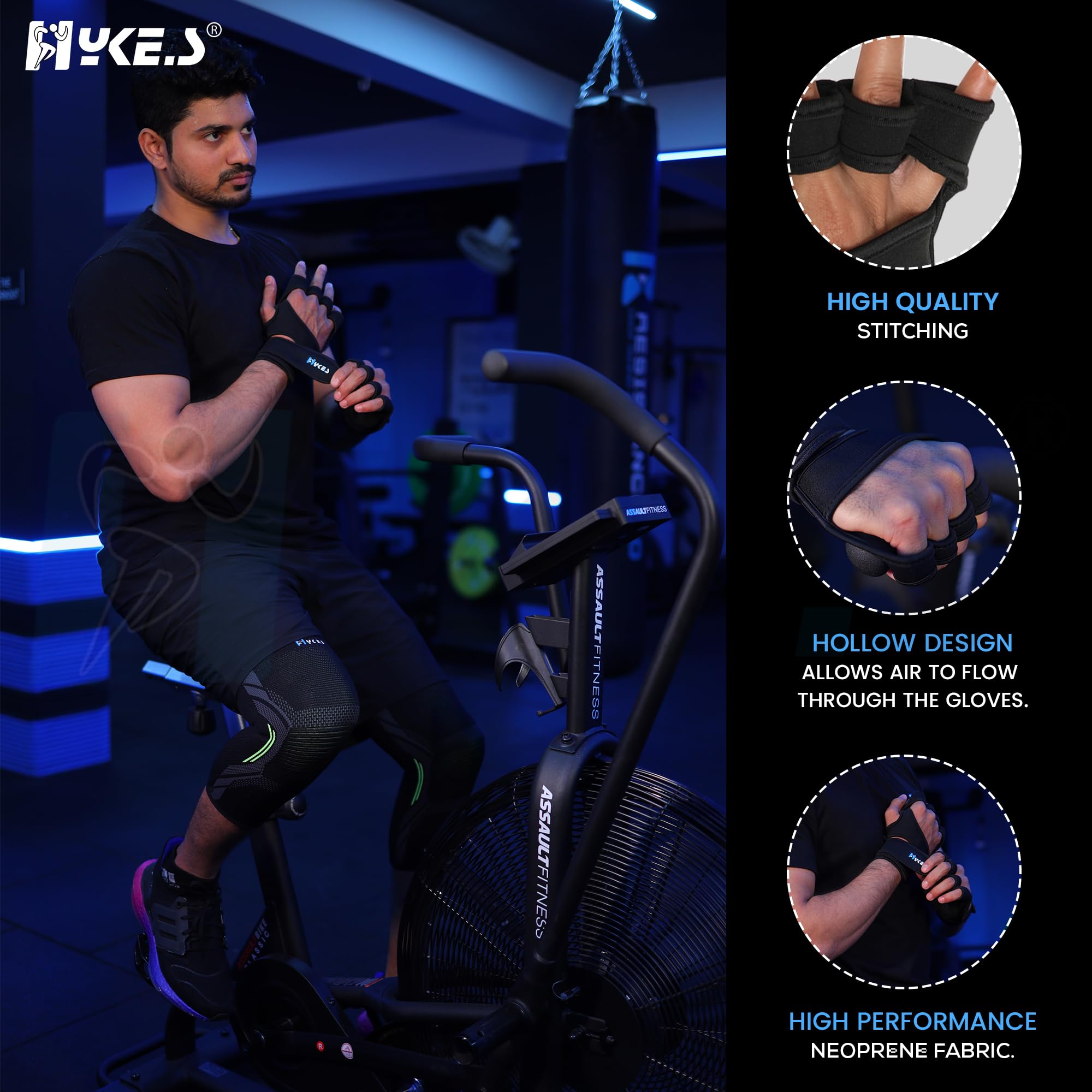 Hykes Gym Gloves - Weight Lifting Hand Grips with Wrist Wrap Support - Workout, Excercise, Fitness, Training, Powerlifting - Men and Women (Large, Neoprene, Black) - Image 5