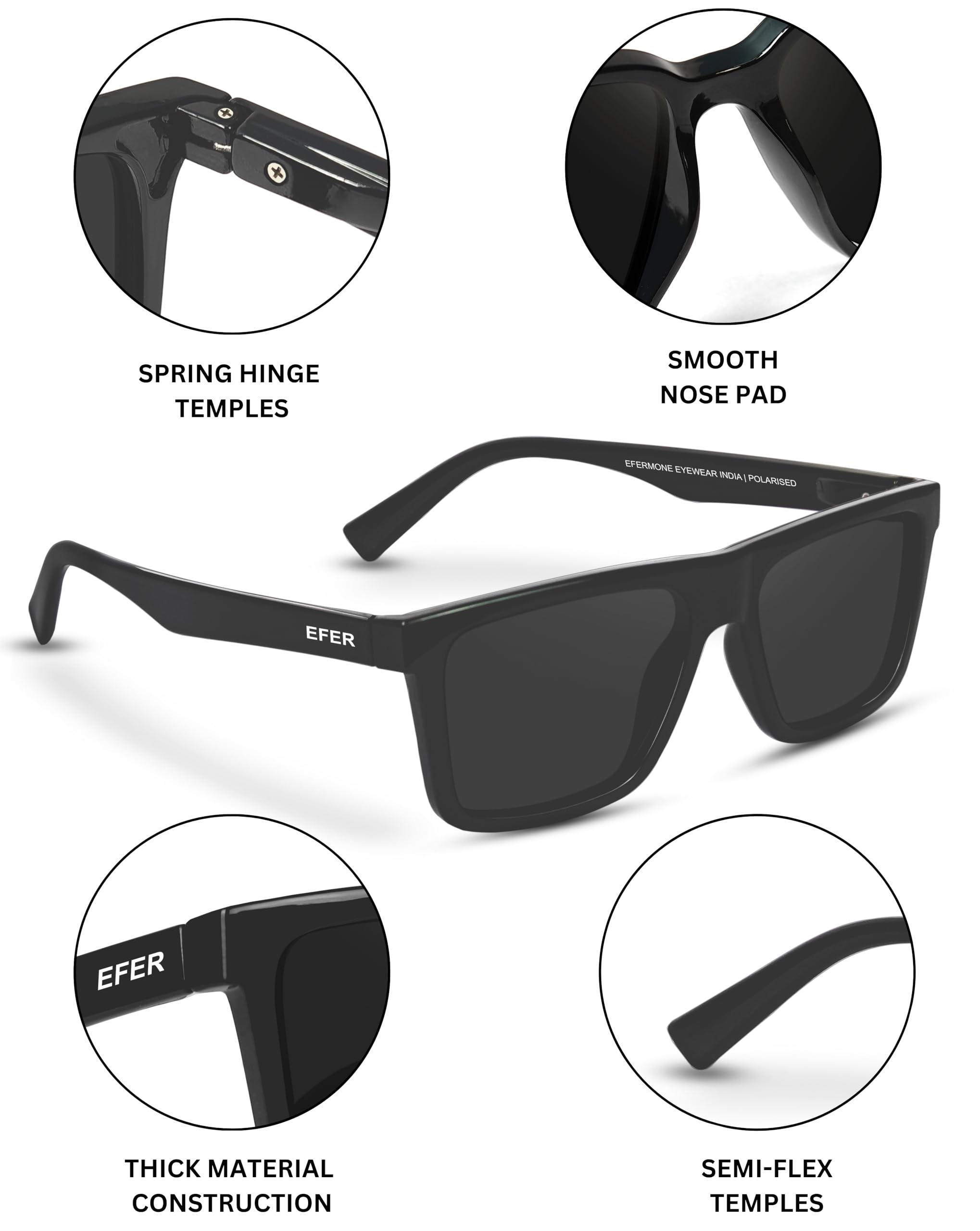 EFERMONE® Combo Pack of 2 Polarised Sunglasses Men Women Stylish with Lens Cleaner | TAC UV400 Protection Lens | Unisex (Medium) (2 Sunglasses with Hard Cases and Lens Cleaner) (COMBO 2) - Image 3
