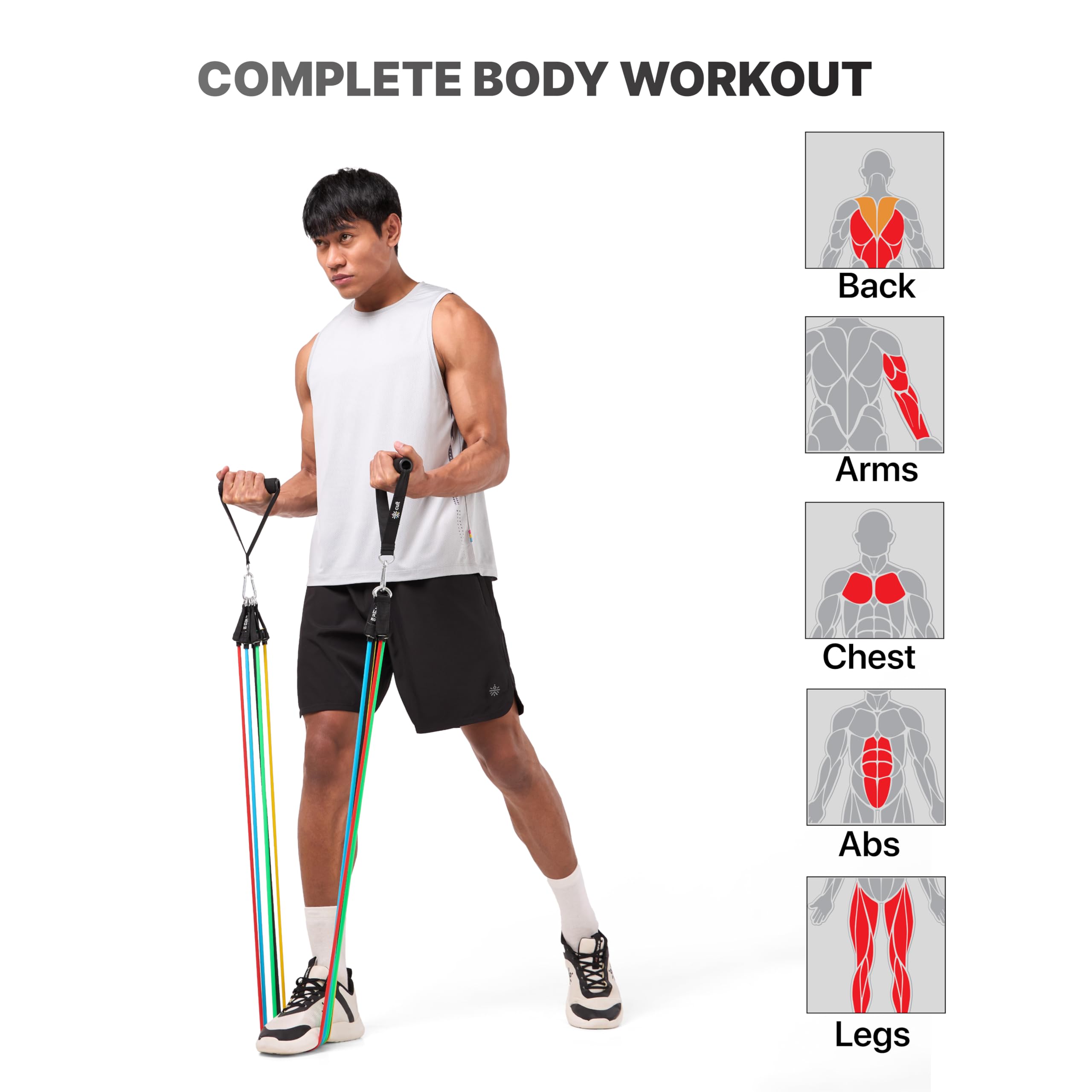 Cult Resistance Bands Set of 11 with Handles, Door Anchor, Ankle Straps & Carry Bag – Heavy Duty Toning Tubes for Full Body Workout, Strength Training, Home Gym & Fitness (Up to 45kg Resistance) - Image 4