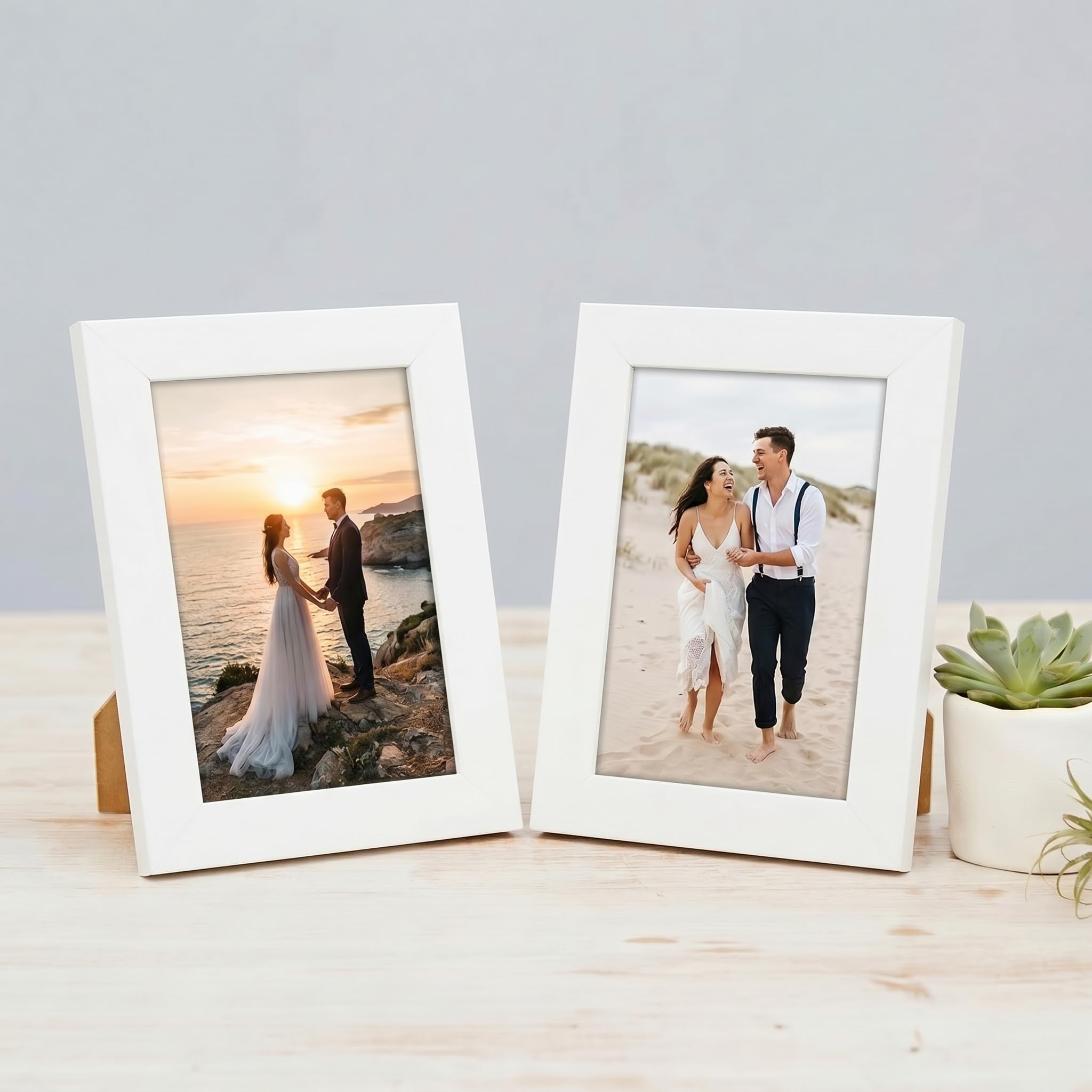 Synthetic White Table/Wall Hanging Photo Set of 2 (4x6 inch) | Rectangular Frame with Plexi Glass for Wall Mount Ideal for Home & Office Décor & Gifting - Image 2