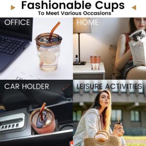 SKDBPM Customised Glass Mug with Name Personalised Coffee Glass with Leather Sleeve & Straw Unique Gift for Friends, Family, Office, Birthday, Anniversary Eco-Friendly Reusable Mug
