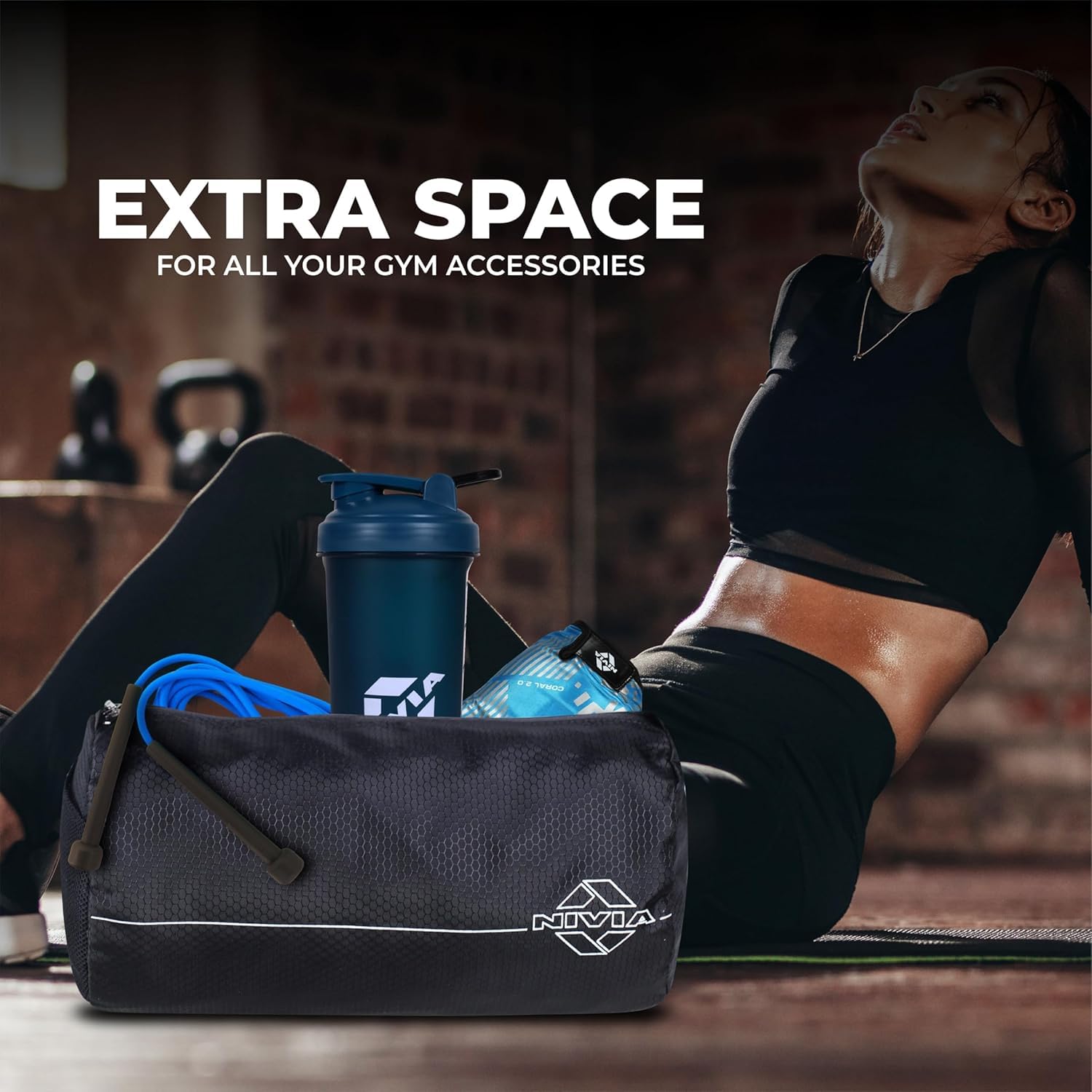 Nivia Basic Polyester Duffle Bag for Men & Women, Side Mesh Pocket, Workout & Training Bag, Suitable for Gym, Fitness, Sports & Travel with Adjustable Shoulder Strap (Black), Capacity-11L - Image 3