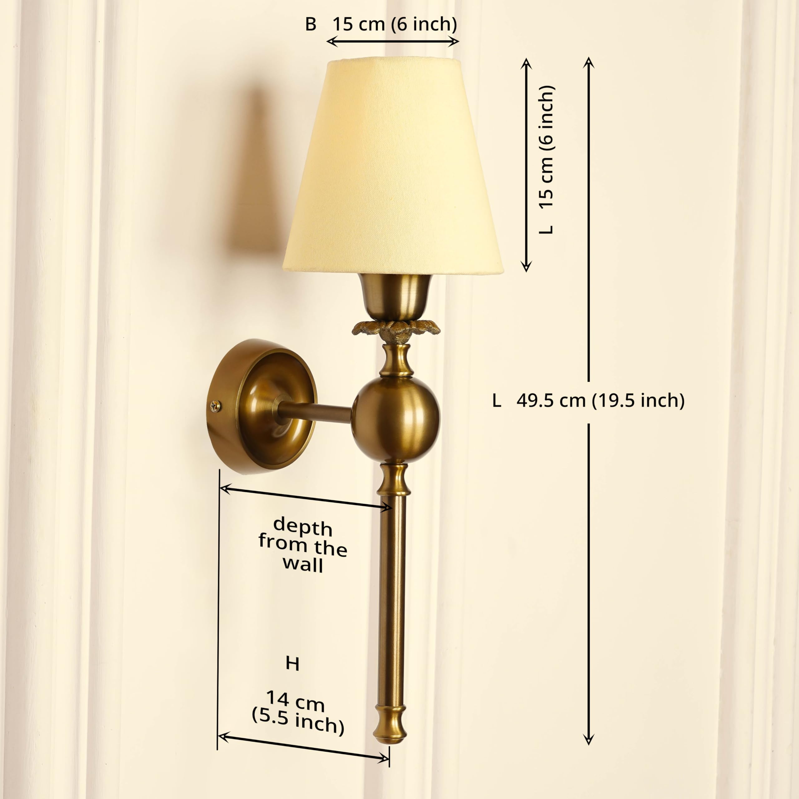 Divine Trends Brass Antique Finish Wall Lamp with Cream Cotton Fabric Shade for Bedroom, Living Room, Home Decoration Pack of 1 Wall Light - Image 6