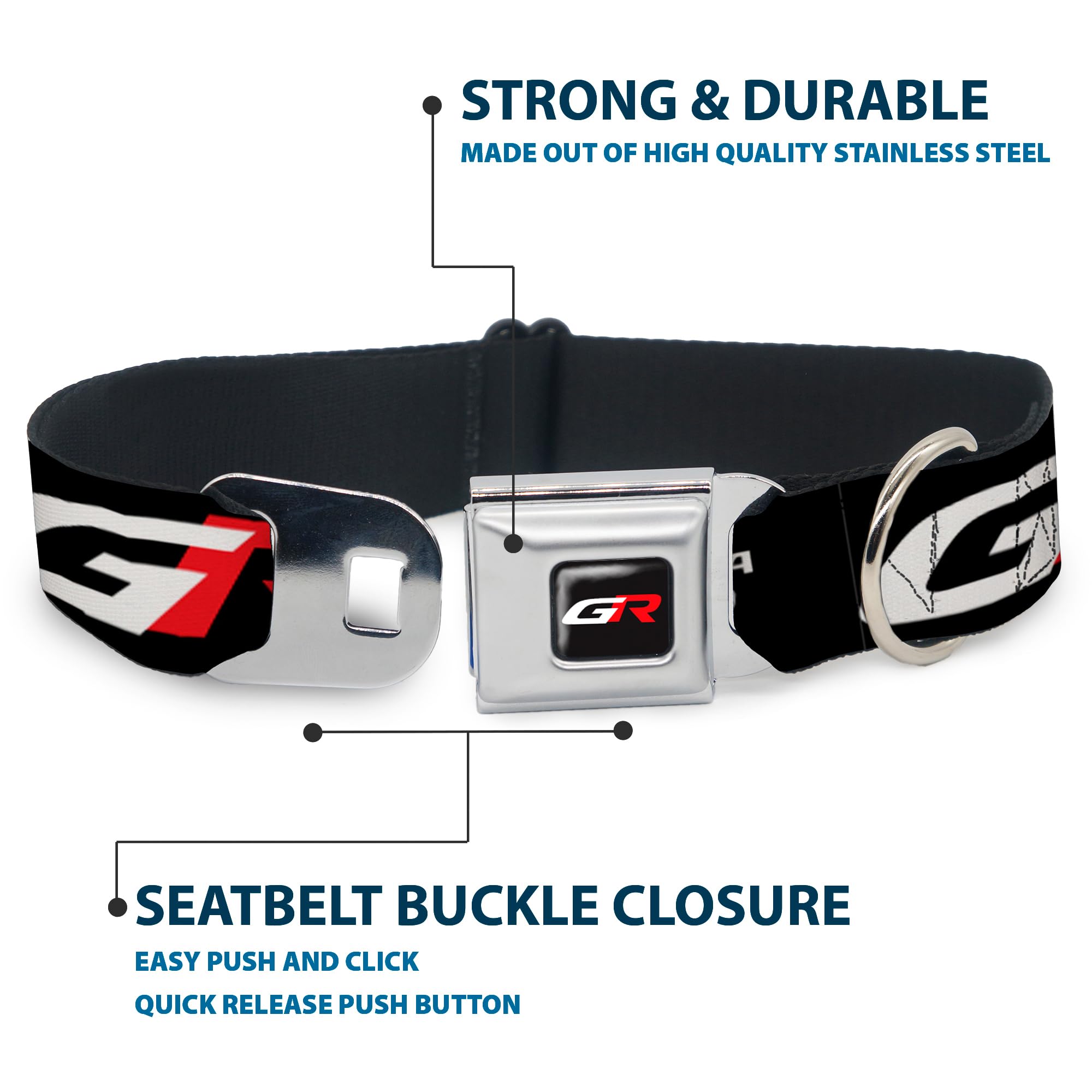 Toyota Pet Collar, Dog Collar Metal Seatbelt Buckle, Toyota Gazoo Racing GR Logo and Text Black White Red, 15 to 24 Inches 1.0 Inch Wide - Image 5