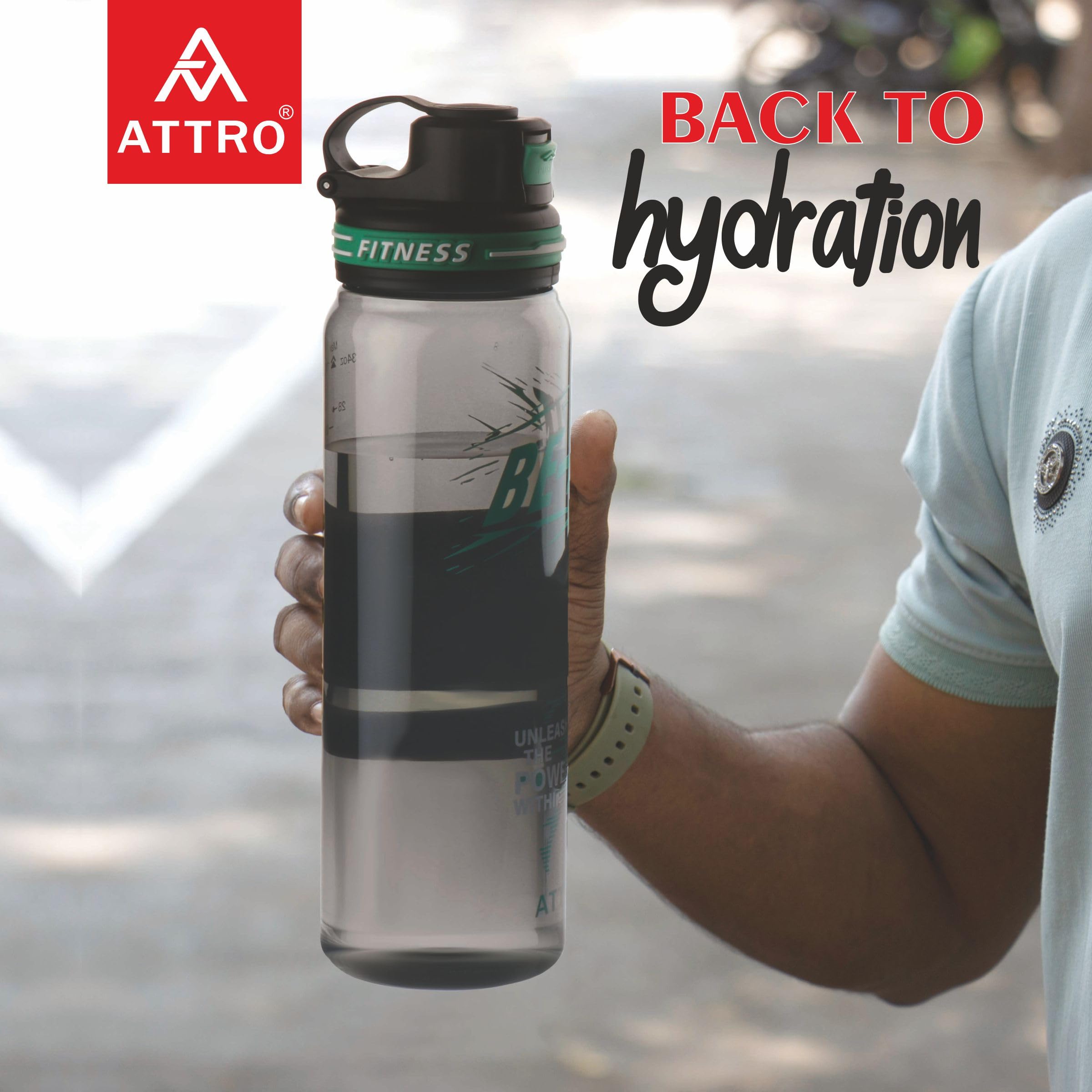 ATTRO BeFit Sports Water Bottle – 1000ml, Black, BPA Free, Leak-Proof, Flip-Top Lid, with Handle, Ideal for Gym, Running, Cycling, Office & Outdoor Use - Image 3