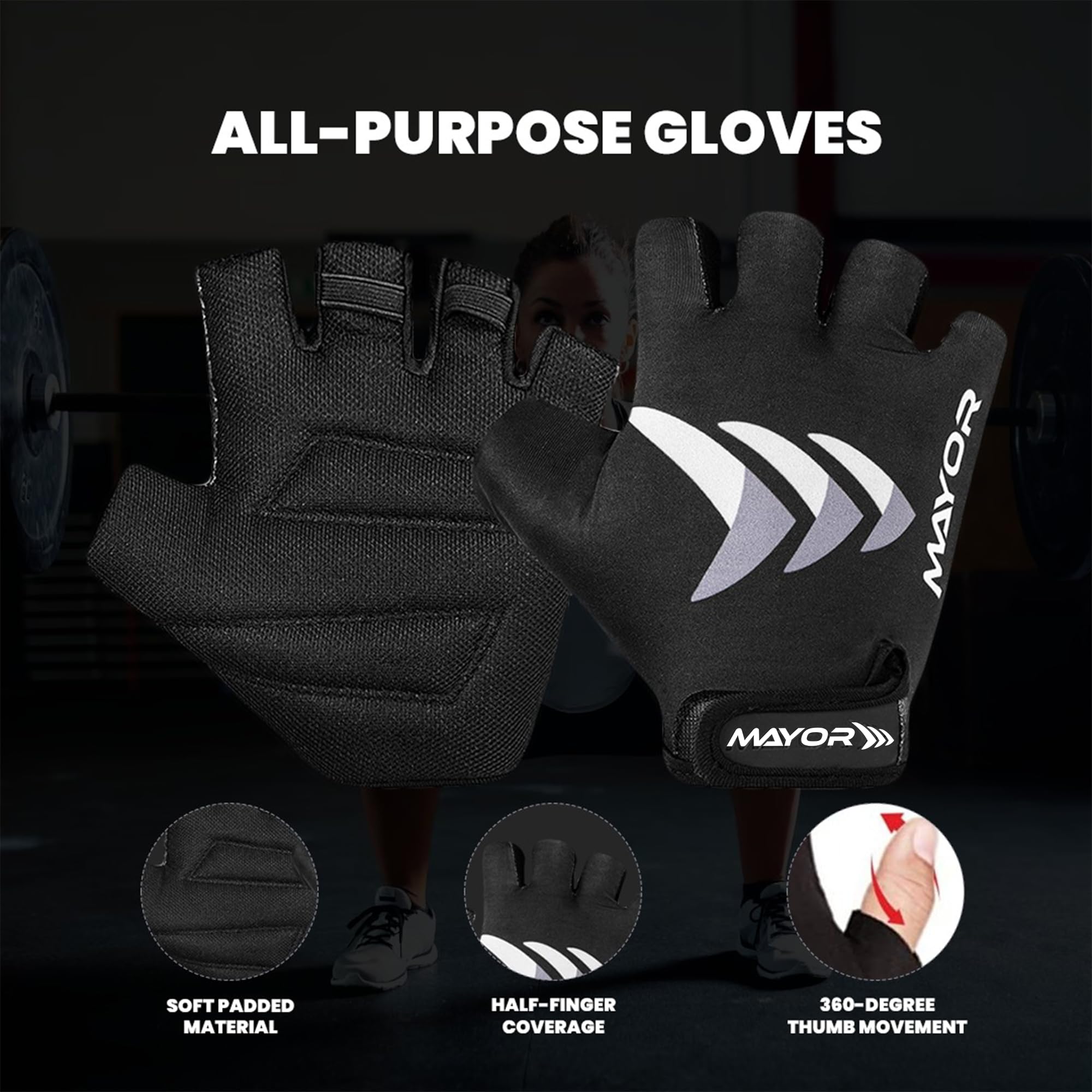 Mayor Freedom Gym & Fitness Gloves for Men & Women, Workout Glove, Exercise Glove, Weightlifting Gloves, Gym Accessories Men (Grey/Black), Free Size - Image 5