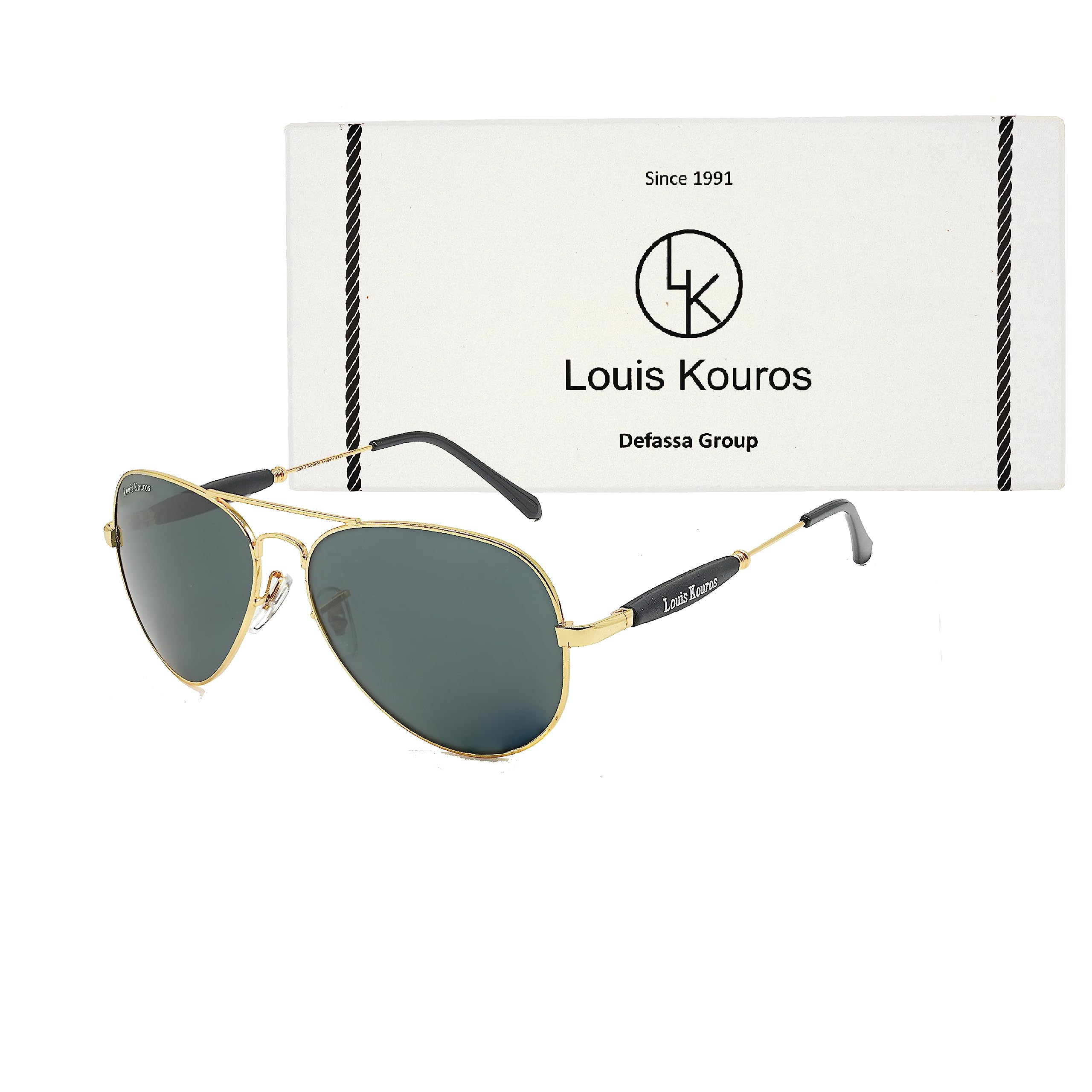 Louis Kouros Airomade Aviator Classic 3517 sunglasses | Gold Frame | Black Lens | Mirror Lens | 400 UV Protection | For Men & Women | Medium | 62 mm Lens Width - Image 7