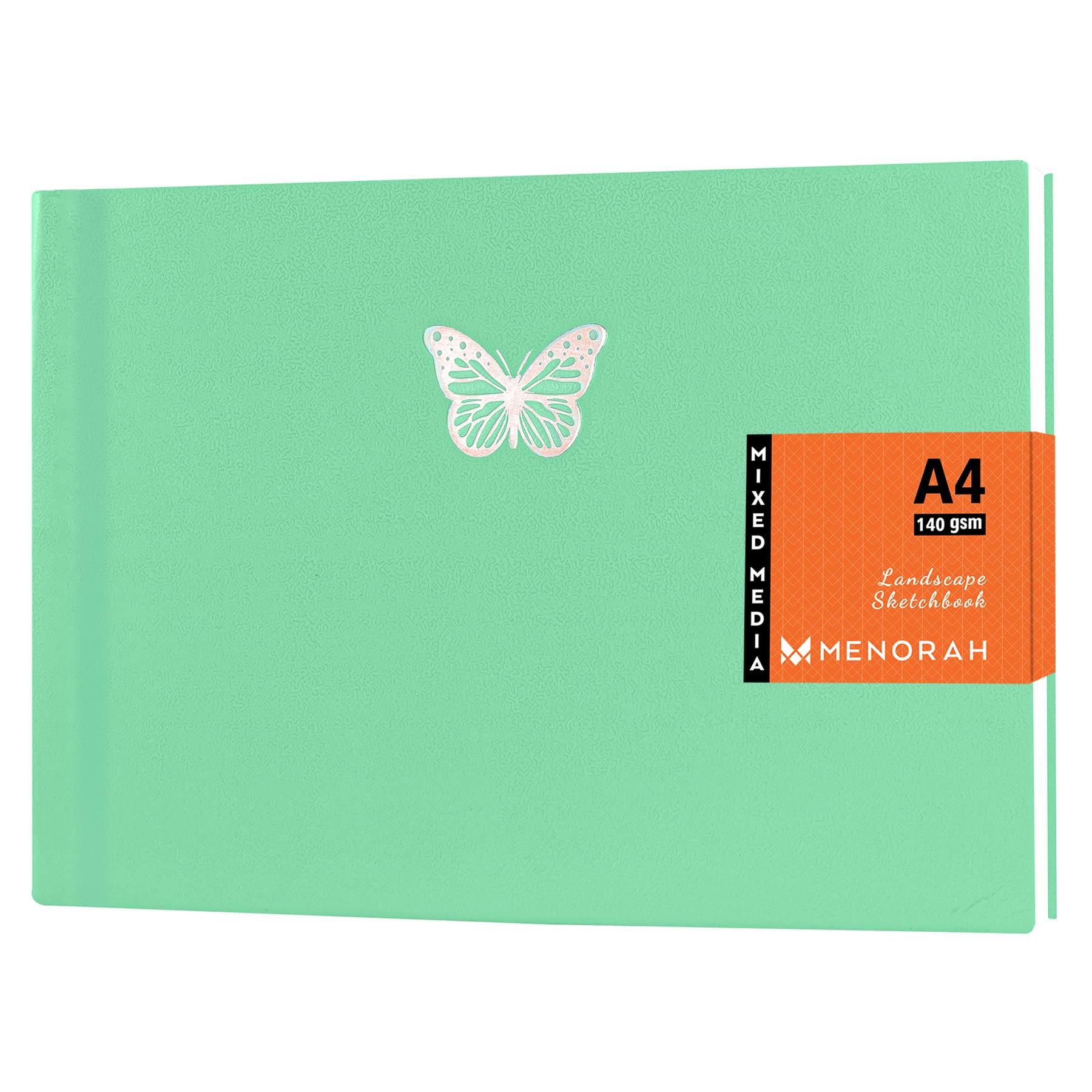 MENORAH - A4 Sketch Book for Artist -140 GSM -(58 Sheets/116 Pages) – A4 Stylish Art Journal for Girls - (Size - 21.0 cm x 29.7 cm) -Handmade-CASSATA Sketchbook (Sweet Mint - Butterfly) - Landscape - Image 2