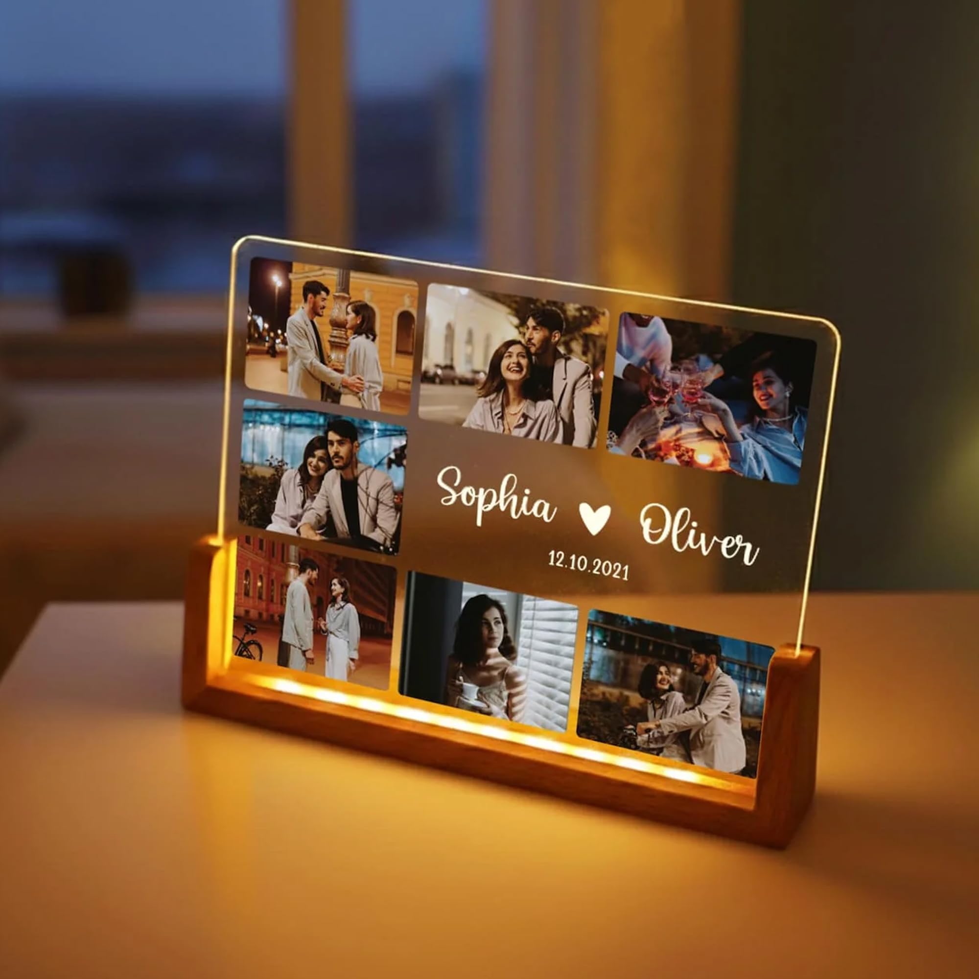 Nakhrahub Customized Photo Led Light With Adapter Frame for Couples | Personalized Picture Frame Wooden Stand | Custom Gift | Romantic Anniversary, Wedding, Birthday valentine's day for Gift Him or Her (U Shape Lamp) - Image 2