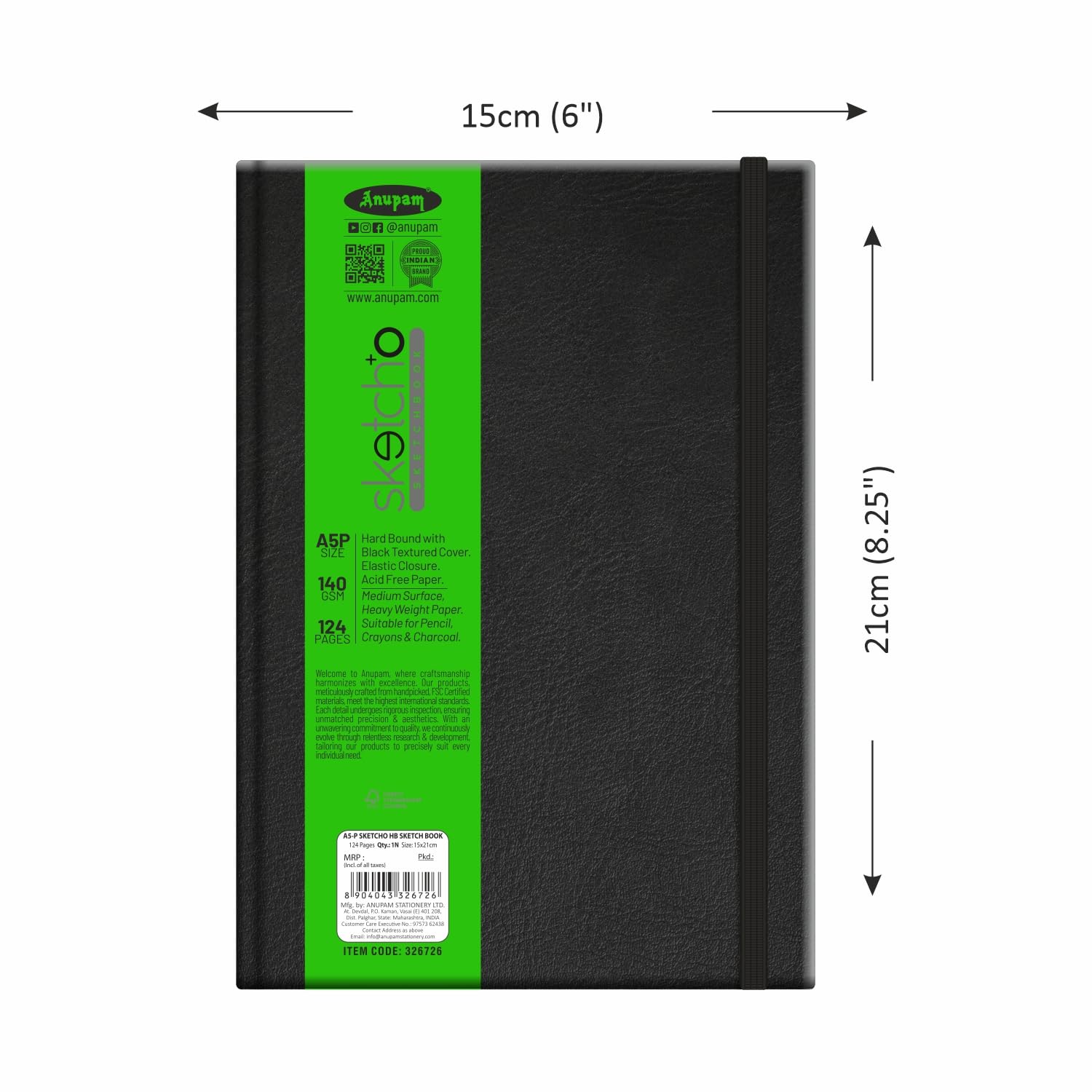 Anupam SketchO Sketchbook Hardbound, Portrait Opening 140 GSM Acid Free Natural Shade Paper (A5 Size 128 Pages) - Image 3