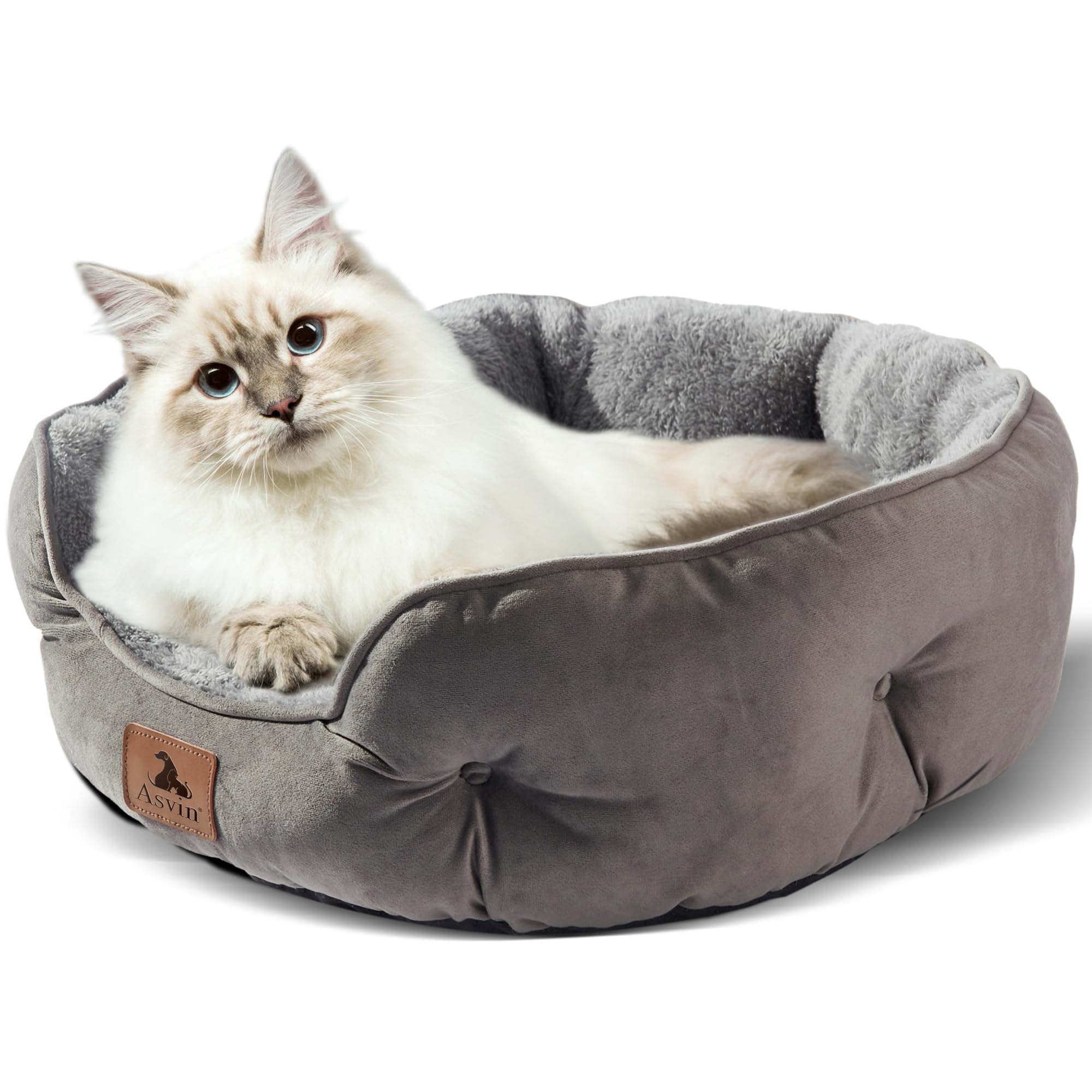 Asvin Small Dog Bed for Small Dogs, Cat Beds for Indoor Cats, Pet Bed for Puppy and Kitty, Extra Soft & Machine Washable with Anti-Slip & Water-Resistant Oxford Bottom, Grey, 20 inches - Image 3
