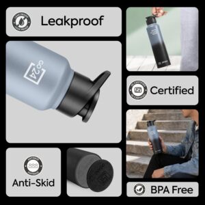 Go24 pexpo Water Bottle 1 ltr Stainless Steel Sports/Fridge Bottle with Sipper Cap | 1-Year Warranty | Single Wall | For Home, Office, Gym | Lightweight | Craft Pro 950ml | Grey - Black Ombre