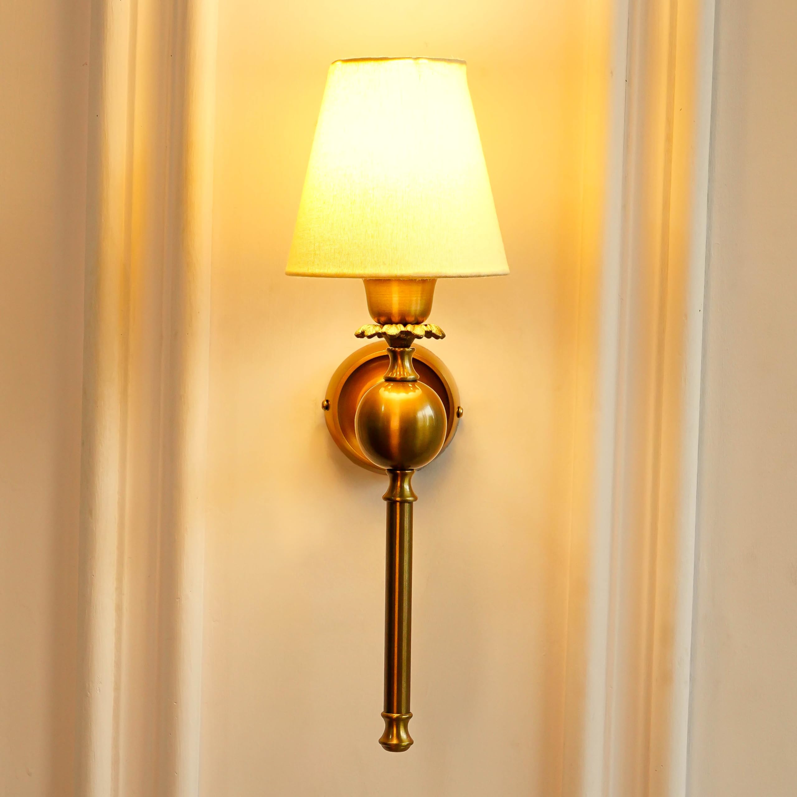Divine Trends Brass Antique Finish Wall Lamp with Cream Cotton Fabric Shade for Bedroom, Living Room, Home Decoration Pack of 1 Wall Light - Image 4