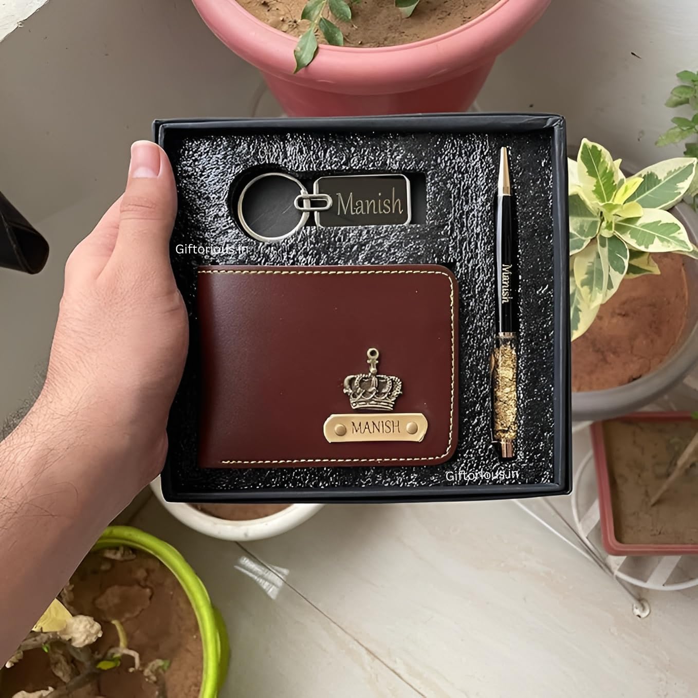 Giftorious Customised Leather Original Wallet Pen Keychain Gifting Hamper Set for Men with Name (Brown), Personalized Stylish Purse Combo, Gift for Husband, Boyfriend, Birthday, Valentine's Day - Image 7