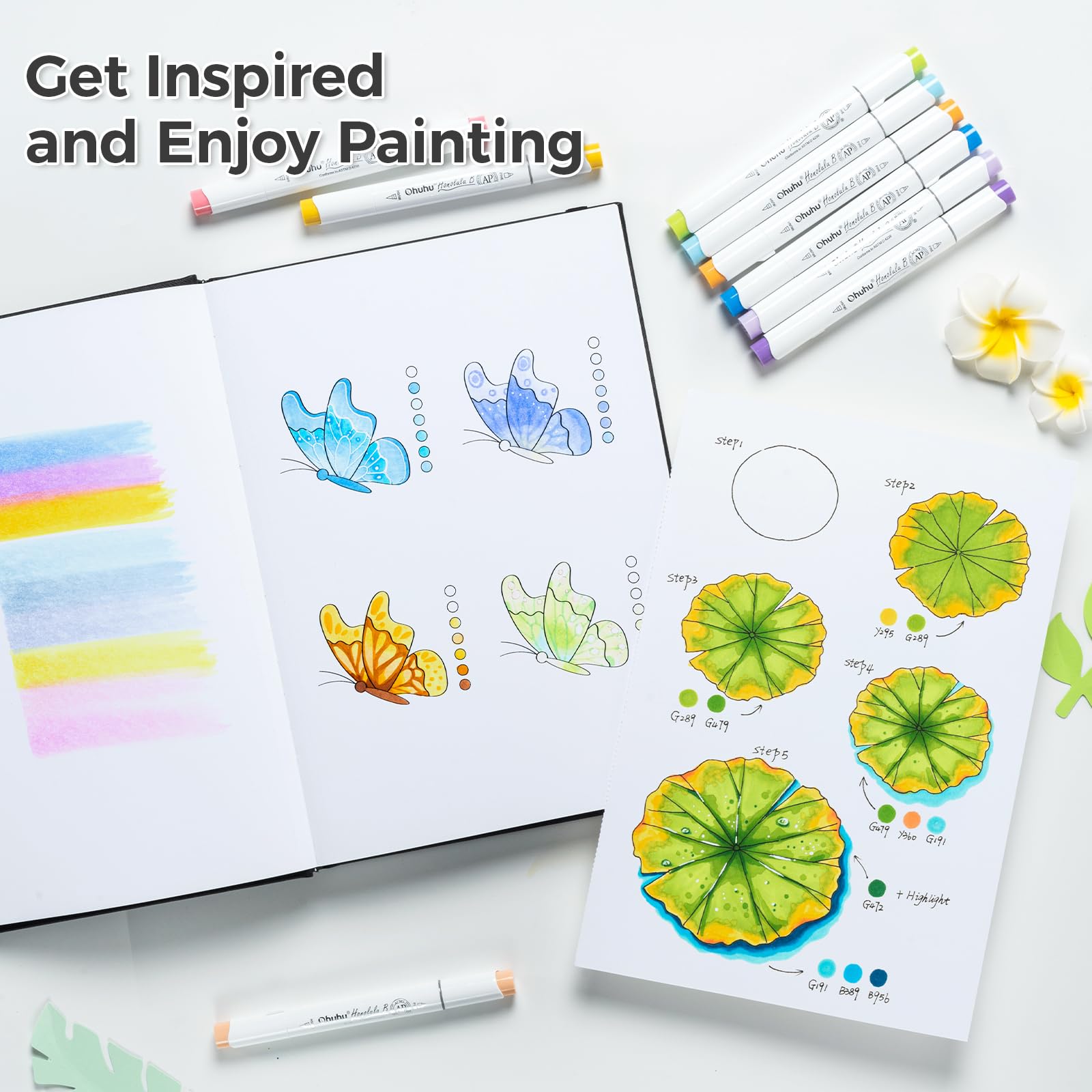 Ohuhu Sketch Book Drawing Book A4 200 Gsm Sketchbook Drawing Paper Art Book Drawing Pad/Notebook Sketch Book For Artist Markers Pencils Charcoal Pastels Great Gift Idea 78 Sheets/156 Pages,Oil Paint - Image 5