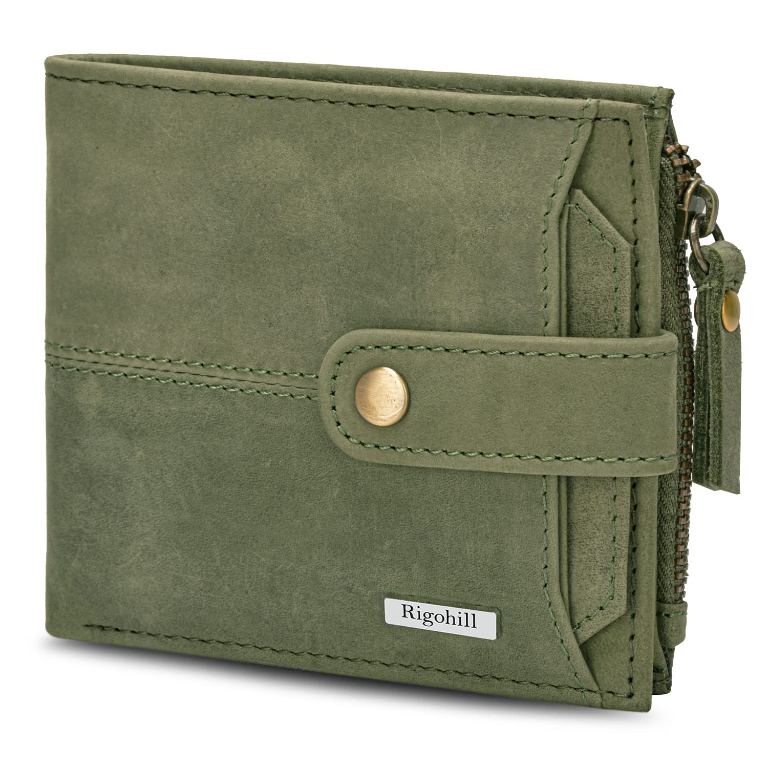 Rigohill Doger Olive Green Leather Wallet For Men, 2 Card Slot | RFID Wallet - Image 2