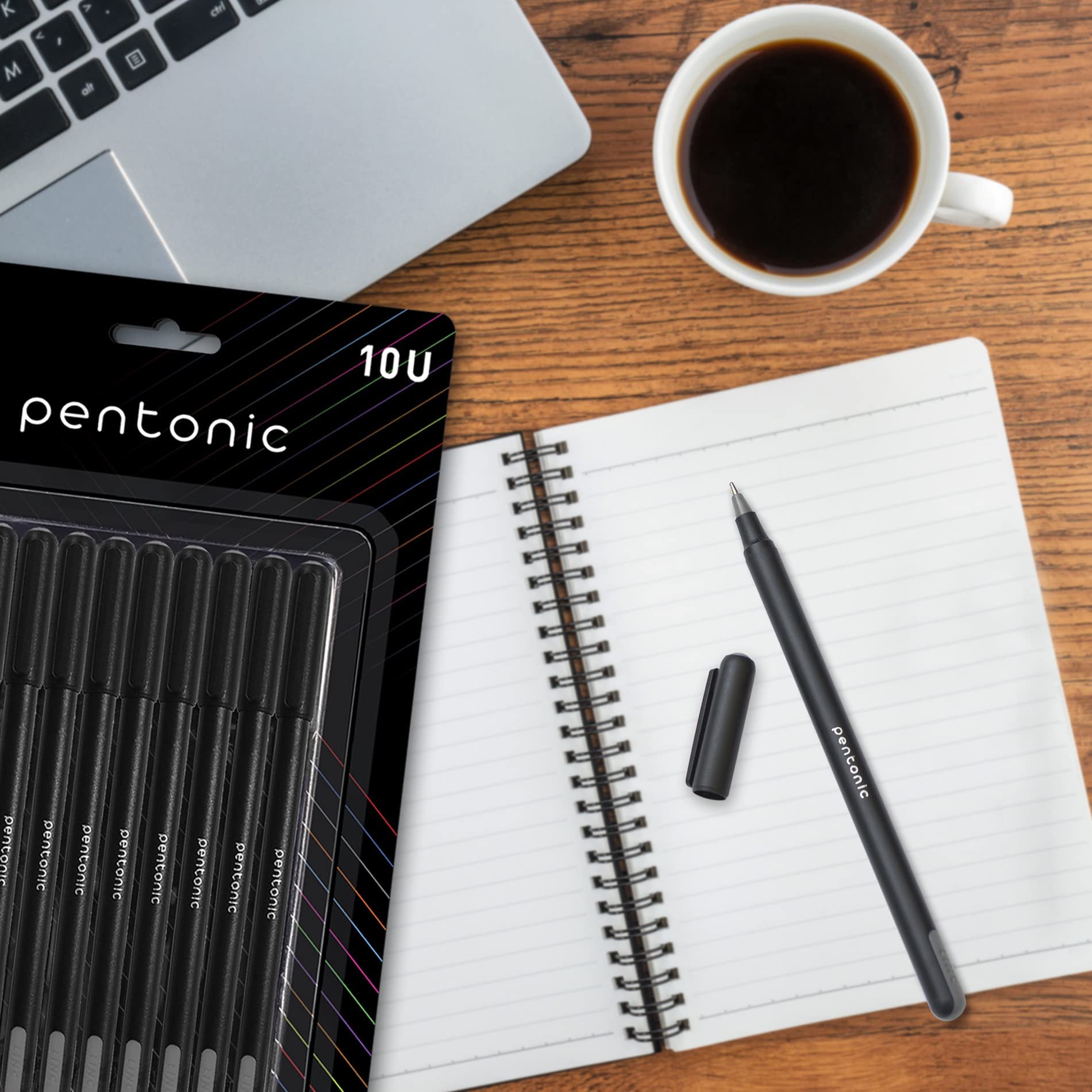 Pentonic 0.7 mm Ball Pen Blister Pack | Black Body | Black Ink | Set of 10 Pens - Image 5